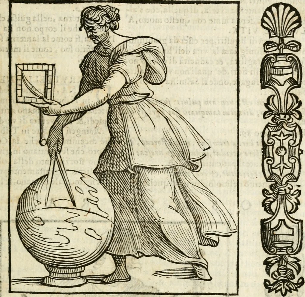 An illustration from Della nouissima Iconologia di Cesare Ripa Perugino Caualier de SS. Mauritio & Lazzaro : parte prima [-terza] : nella quale si descriuono diuerse imagini di virtu, vitij, affetti, passioni humane, arti, discipline, humori, elementi, corpi celesti, prouincie d'Italia, fiumi tutte parte del mondo, & altre infinite materie : opera utile ad oratori, predicatori, poeti, pittori, scultori, disegnatori, & ad'ogni studioso : per inuentar concetti, emblemi, ed'imprese, per diuisare qual si voglia apparato nutiale, funerale, trionsale : per rappresentar poemi drammatici, e per figurare co' suoi proprij simboli ciò che può cadere in pensiero humano : ampliata in quest' ultima editione non solo dallostesso auttore di trecento e cinquantadue imagini con molti discorsi pieni di varia eruditione & con molti indici copiosi, 1625, leaf 200