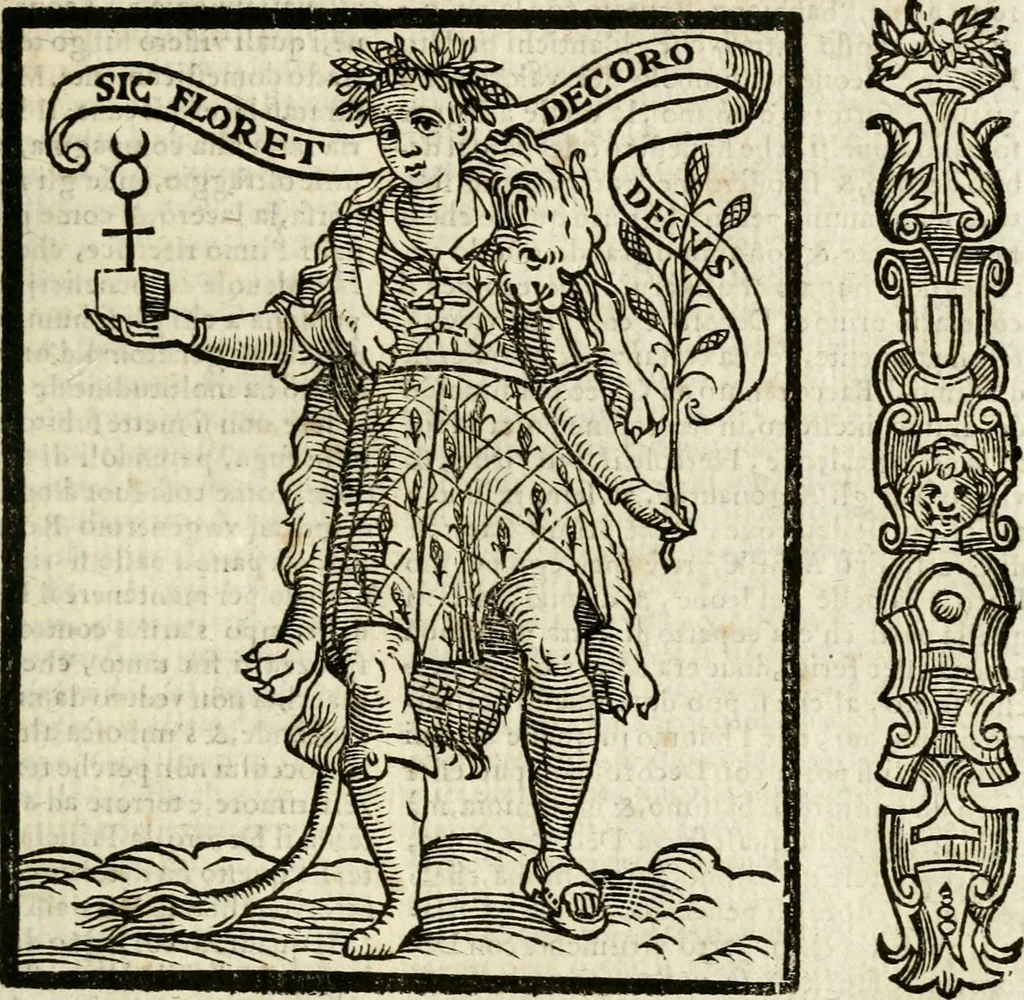 An illustration from Della nouissima Iconologia di Cesare Ripa Perugino Caualier de SS. Mauritio & Lazzaro : parte prima [-terza] : nella quale si descriuono diuerse imagini di virtu, vitij, affetti, passioni humane, arti, discipline, humori, elementi, corpi celesti, prouincie d'Italia, fiumi tutte parte del mondo, & altre infinite materie : opera utile ad oratori, predicatori, poeti, pittori, scultori, disegnatori, & ad'ogni studioso : per inuentar concetti, emblemi, ed'imprese, per diuisare qual si voglia apparato nutiale, funerale, trionsale : per rappresentar poemi drammatici, e per figurare co' suoi proprij simboli ciò che può cadere in pensiero humano : ampliata in quest' ultima editione non solo dallostesso auttore di trecento e cinquantadue imagini con molti discorsi pieni di varia eruditione & con molti indici copiosi, 1625, leaf 216