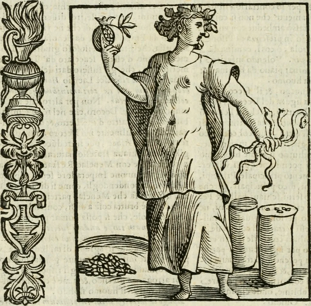 An illustration from Della nouissima Iconologia di Cesare Ripa Perugino Caualier de SS. Mauritio & Lazzaro : parte prima [-terza] : nella quale si descriuono diuerse imagini di virtu, vitij, affetti, passioni humane, arti, discipline, humori, elementi, corpi celesti, prouincie d'Italia, fiumi tutte parte del mondo, & altre infinite materie : opera utile ad oratori, predicatori, poeti, pittori, scultori, disegnatori, & ad'ogni studioso : per inuentar concetti, emblemi, ed'imprese, per diuisare qual si voglia apparato nutiale, funerale, trionsale : per rappresentar poemi drammatici, e per figurare co' suoi proprij simboli ciò che può cadere in pensiero humano : ampliata in quest' ultima editione non solo dallostesso auttore di trecento e cinquantadue imagini con molti discorsi pieni di varia eruditione & con molti indici copiosi, 1625, leaf 225
