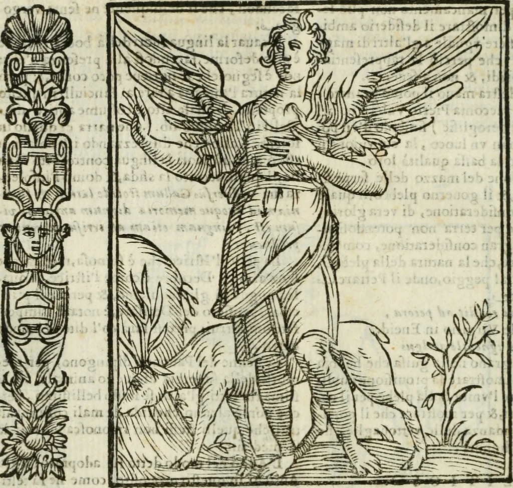 An illustration from Della nouissima Iconologia di Cesare Ripa Perugino Caualier de SS. Mauritio & Lazzaro : parte prima [-terza] : nella quale si descriuono diuerse imagini di virtu, vitij, affetti, passioni humane, arti, discipline, humori, elementi, corpi celesti, prouincie d'Italia, fiumi tutte parte del mondo, & altre infinite materie : opera utile ad oratori, predicatori, poeti, pittori, scultori, disegnatori, & ad'ogni studioso : per inuentar concetti, emblemi, ed'imprese, per diuisare qual si voglia apparato nutiale, funerale, trionsale : per rappresentar poemi drammatici, e per figurare co' suoi proprij simboli ciò che può cadere in pensiero humano : ampliata in quest' ultima editione non solo dallostesso auttore di trecento e cinquantadue imagini con molti discorsi pieni di varia eruditione & con molti indici copiosi, 1625, leaf 227