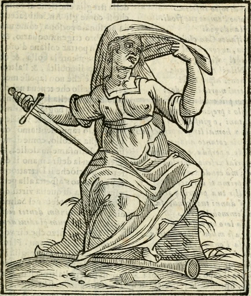 An illustration from Della nouissima Iconologia di Cesare Ripa Perugino Caualier de SS. Mauritio & Lazzaro : parte prima [-terza] : nella quale si descriuono diuerse imagini di virtu, vitij, affetti, passioni humane, arti, discipline, humori, elementi, corpi celesti, prouincie d'Italia, fiumi tutte parte del mondo, & altre infinite materie : opera utile ad oratori, predicatori, poeti, pittori, scultori, disegnatori, & ad'ogni studioso : per inuentar concetti, emblemi, ed'imprese, per diuisare qual si voglia apparato nutiale, funerale, trionsale : per rappresentar poemi drammatici, e per figurare co' suoi proprij simboli ciò che può cadere in pensiero humano : ampliata in quest' ultima editione non solo dallostesso auttore di trecento e cinquantadue imagini con molti discorsi pieni di varia eruditione & con molti indici copiosi, 1625, leaf 228