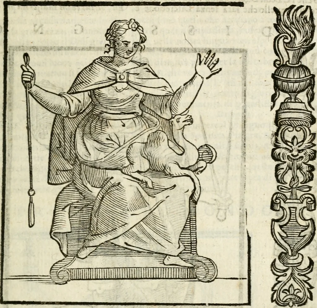 An illustration from Della nouissima Iconologia di Cesare Ripa Perugino Caualier de SS. Mauritio & Lazzaro : parte prima [-terza] : nella quale si descriuono diuerse imagini di virtu, vitij, affetti, passioni humane, arti, discipline, humori, elementi, corpi celesti, prouincie d'Italia, fiumi tutte parte del mondo, & altre infinite materie : opera utile ad oratori, predicatori, poeti, pittori, scultori, disegnatori, & ad'ogni studioso : per inuentar concetti, emblemi, ed'imprese, per diuisare qual si voglia apparato nutiale, funerale, trionsale : per rappresentar poemi drammatici, e per figurare co' suoi proprij simboli ciò che può cadere in pensiero humano : ampliata in quest' ultima editione non solo dallostesso auttore di trecento e cinquantadue imagini con molti discorsi pieni di varia eruditione & con molti indici copiosi, 1625, leaf 242