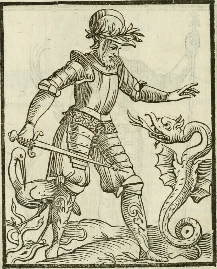 An illustration from Della nouissima Iconologia di Cesare Ripa Perugino Caualier de SS. Mauritio & Lazzaro : parte prima [-terza] : nella quale si descriuono diuerse imagini di virtu, vitij, affetti, passioni humane, arti, discipline, humori, elementi, corpi celesti, prouincie d'Italia, fiumi tutte parte del mondo, & altre infinite materie : opera utile ad oratori, predicatori, poeti, pittori, scultori, disegnatori, & ad'ogni studioso : per inuentar concetti, emblemi, ed'imprese, per diuisare qual si voglia apparato nutiale, funerale, trionsale : per rappresentar poemi drammatici, e per figurare co' suoi proprij simboli ciò che può cadere in pensiero humano : ampliata in quest' ultima editione non solo dallostesso auttore di trecento e cinquantadue imagini con molti discorsi pieni di varia eruditione & con molti indici copiosi, 1625, leaf 245