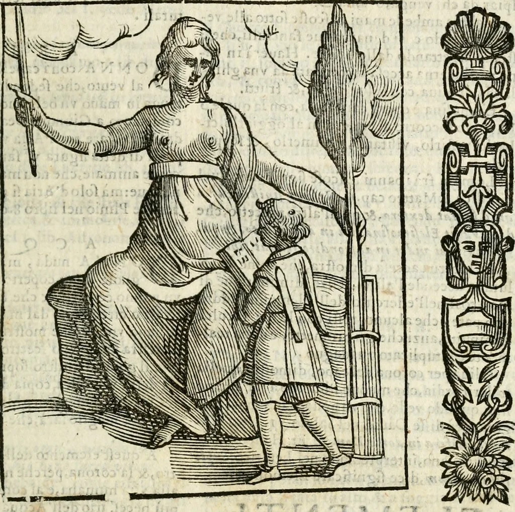 An illustration from Della nouissima Iconologia di Cesare Ripa Perugino Caualier de SS. Mauritio & Lazzaro : parte prima [-terza] : nella quale si descriuono diuerse imagini di virtu, vitij, affetti, passioni humane, arti, discipline, humori, elementi, corpi celesti, prouincie d'Italia, fiumi tutte parte del mondo, & altre infinite materie : opera utile ad oratori, predicatori, poeti, pittori, scultori, disegnatori, & ad'ogni studioso : per inuentar concetti, emblemi, ed'imprese, per diuisare qual si voglia apparato nutiale, funerale, trionsale : per rappresentar poemi drammatici, e per figurare co' suoi proprij simboli ciò che può cadere in pensiero humano : ampliata in quest' ultima editione non solo dallostesso auttore di trecento e cinquantadue imagini con molti discorsi pieni di varia eruditione & con molti indici copiosi, 1625, leaf 256