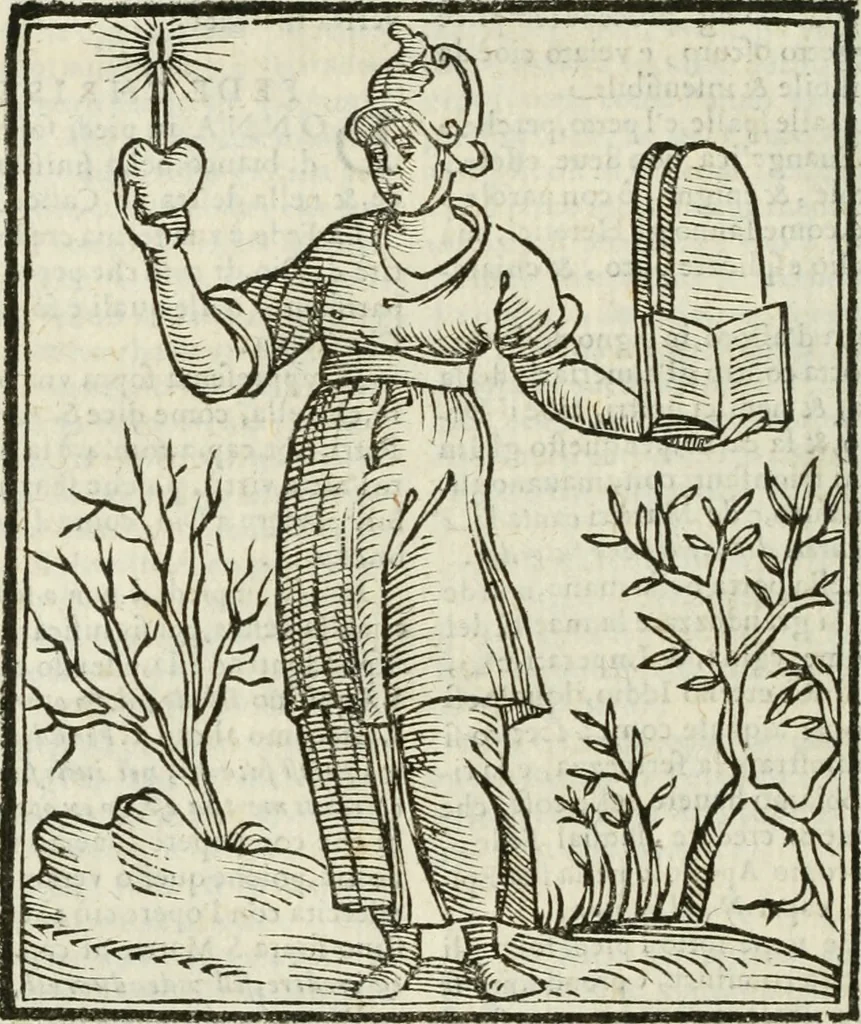 An illustration from Della nouissima Iconologia di Cesare Ripa Perugino Caualier de SS. Mauritio & Lazzaro : parte prima [-terza] : nella quale si descriuono diuerse imagini di virtu, vitij, affetti, passioni humane, arti, discipline, humori, elementi, corpi celesti, prouincie d'Italia, fiumi tutte parte del mondo, & altre infinite materie : opera utile ad oratori, predicatori, poeti, pittori, scultori, disegnatori, & ad'ogni studioso : per inuentar concetti, emblemi, ed'imprese, per diuisare qual si voglia apparato nutiale, funerale, trionsale : per rappresentar poemi drammatici, e per figurare co' suoi proprij simboli ciò che può cadere in pensiero humano : ampliata in quest' ultima editione non solo dallostesso auttore di trecento e cinquantadue imagini con molti discorsi pieni di varia eruditione & con molti indici copiosi, 1625, leaf 291