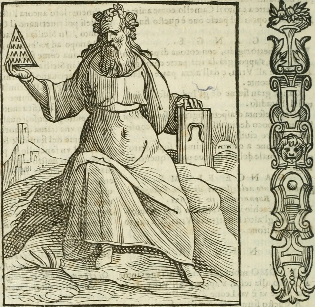 An illustration from Della nouissima Iconologia di Cesare Ripa Perugino Caualier de SS. Mauritio & Lazzaro : parte prima [-terza] : nella quale si descriuono diuerse imagini di virtu, vitij, affetti, passioni humane, arti, discipline, humori, elementi, corpi celesti, prouincie d'Italia, fiumi tutte parte del mondo, & altre infinite materie : opera utile ad oratori, predicatori, poeti, pittori, scultori, disegnatori, & ad'ogni studioso : per inuentar concetti, emblemi, ed'imprese, per diuisare qual si voglia apparato nutiale, funerale, trionsale : per rappresentar poemi drammatici, e per figurare co' suoi proprij simboli ciò che può cadere in pensiero humano : ampliata in quest' ultima editione non solo dallostesso auttore di trecento e cinquantadue imagini con molti discorsi pieni di varia eruditione & con molti indici copiosi, 1625, leaf 313