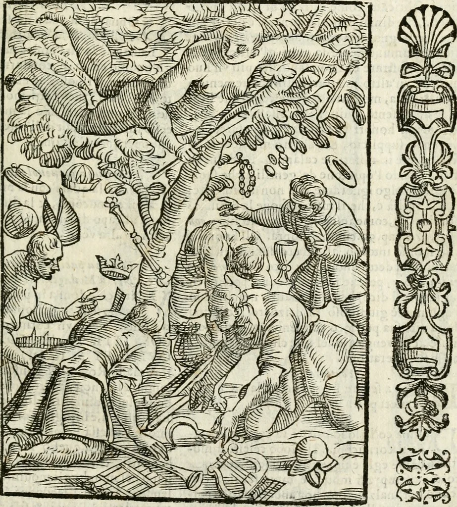 An illustration from Della nouissima Iconologia di Cesare Ripa Perugino Caualier de SS. Mauritio & Lazzaro : parte prima [-terza] : nella quale si descriuono diuerse imagini di virtu, vitij, affetti, passioni humane, arti, discipline, humori, elementi, corpi celesti, prouincie d'Italia, fiumi tutte parte del mondo, & altre infinite materie : opera utile ad oratori, predicatori, poeti, pittori, scultori, disegnatori, & ad'ogni studioso : per inuentar concetti, emblemi, ed'imprese, per diuisare qual si voglia apparato nutiale, funerale, trionsale : per rappresentar poemi drammatici, e per figurare co' suoi proprij simboli ciò che può cadere in pensiero humano : ampliata in quest' ultima editione non solo dallostesso auttore di trecento e cinquantadue imagini con molti discorsi pieni di varia eruditione & con molti indici copiosi, 1625, leaf 318