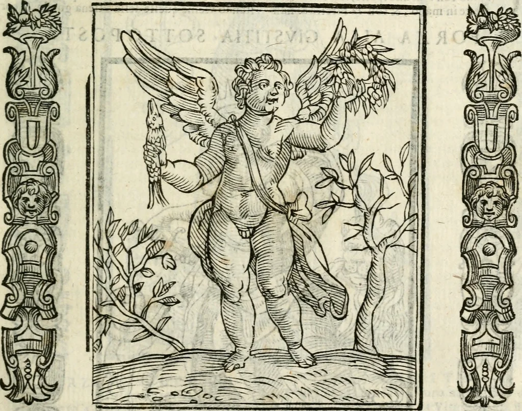 An illustration from Della nouissima Iconologia di Cesare Ripa Perugino Caualier de SS. Mauritio & Lazzaro : parte prima [-terza] : nella quale si descriuono diuerse imagini di virtu, vitij, affetti, passioni humane, arti, discipline, humori, elementi, corpi celesti, prouincie d'Italia, fiumi tutte parte del mondo, & altre infinite materie : opera utile ad oratori, predicatori, poeti, pittori, scultori, disegnatori, & ad'ogni studioso : per inuentar concetti, emblemi, ed'imprese, per diuisare qual si voglia apparato nutiale, funerale, trionsale : per rappresentar poemi drammatici, e per figurare co' suoi proprij simboli ciò che può cadere in pensiero humano : ampliata in quest' ultima editione non solo dallostesso auttore di trecento e cinquantadue imagini con molti discorsi pieni di varia eruditione & con molti indici copiosi, 1625, leaf 320