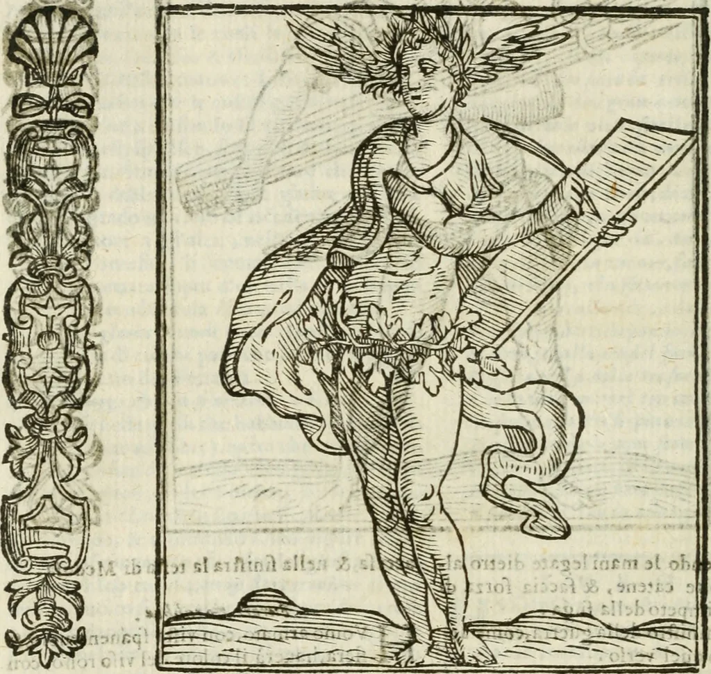 An illustration from Della nouissima Iconologia di Cesare Ripa Perugino Caualier de SS. Mauritio & Lazzaro : parte prima [-terza] : nella quale si descriuono diuerse imagini di virtu, vitij, affetti, passioni humane, arti, discipline, humori, elementi, corpi celesti, prouincie d'Italia, fiumi tutte parte del mondo, & altre infinite materie : opera utile ad oratori, predicatori, poeti, pittori, scultori, disegnatori, & ad'ogni studioso : per inuentar concetti, emblemi, ed'imprese, per diuisare qual si voglia apparato nutiale, funerale, trionsale : per rappresentar poemi drammatici, e per figurare co' suoi proprij simboli ciò che può cadere in pensiero humano : ampliata in quest' ultima editione non solo dallostesso auttore di trecento e cinquantadue imagini con molti discorsi pieni di varia eruditione & con molti indici copiosi, 1625, leaf 327
