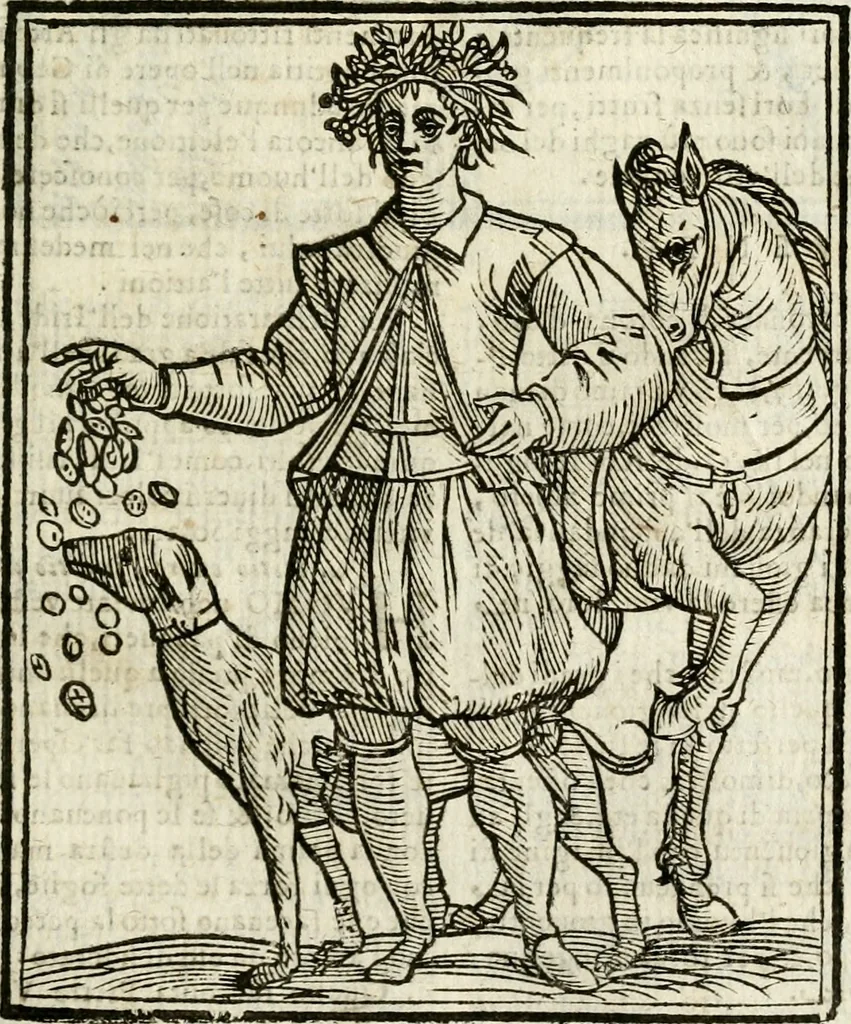 An illustration from Della nouissima Iconologia di Cesare Ripa Perugino Caualier de SS. Mauritio & Lazzaro : parte prima [-terza] : nella quale si descriuono diuerse imagini di virtu, vitij, affetti, passioni humane, arti, discipline, humori, elementi, corpi celesti, prouincie d'Italia, fiumi tutte parte del mondo, & altre infinite materie : opera utile ad oratori, predicatori, poeti, pittori, scultori, disegnatori, & ad'ogni studioso : per inuentar concetti, emblemi, ed'imprese, per diuisare qual si voglia apparato nutiale, funerale, trionsale : per rappresentar poemi drammatici, e per figurare co' suoi proprij simboli ciò che può cadere in pensiero humano : ampliata in quest' ultima editione non solo dallostesso auttore di trecento e cinquantadue imagini con molti discorsi pieni di varia eruditione & con molti indici copiosi, 1625, leaf 342