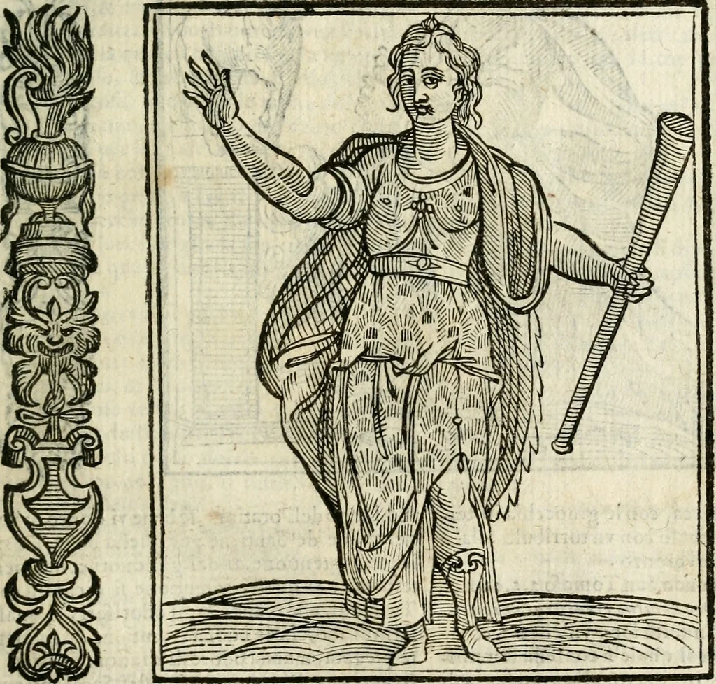 An illustration from Della nouissima Iconologia di Cesare Ripa Perugino Caualier de SS. Mauritio & Lazzaro : parte prima [-terza] : nella quale si descriuono diuerse imagini di virtu, vitij, affetti, passioni humane, arti, discipline, humori, elementi, corpi celesti, prouincie d'Italia, fiumi tutte parte del mondo, & altre infinite materie : opera utile ad oratori, predicatori, poeti, pittori, scultori, disegnatori, & ad'ogni studioso : per inuentar concetti, emblemi, ed'imprese, per diuisare qual si voglia apparato nutiale, funerale, trionsale : per rappresentar poemi drammatici, e per figurare co' suoi proprij simboli ciò che può cadere in pensiero humano : ampliata in quest' ultima editione non solo dallostesso auttore di trecento e cinquantadue imagini con molti discorsi pieni di varia eruditione & con molti indici copiosi, 1625, leaf 372