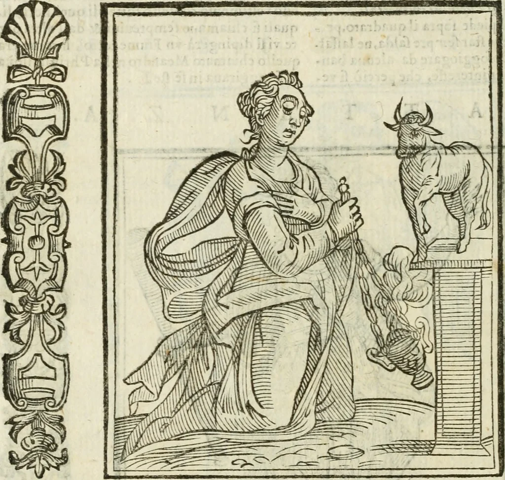 An illustration from Della nouissima Iconologia di Cesare Ripa Perugino Caualier de SS. Mauritio & Lazzaro : parte prima [-terza] : nella quale si descriuono diuerse imagini di virtu, vitij, affetti, passioni humane, arti, discipline, humori, elementi, corpi celesti, prouincie d'Italia, fiumi tutte parte del mondo, & altre infinite materie : opera utile ad oratori, predicatori, poeti, pittori, scultori, disegnatori, & ad'ogni studioso : per inuentar concetti, emblemi, ed'imprese, per diuisare qual si voglia apparato nutiale, funerale, trionsale : per rappresentar poemi drammatici, e per figurare co' suoi proprij simboli ciò che può cadere in pensiero humano : ampliata in quest' ultima editione non solo dallostesso auttore di trecento e cinquantadue imagini con molti discorsi pieni di varia eruditione & con molti indici copiosi, 1625, leaf 373