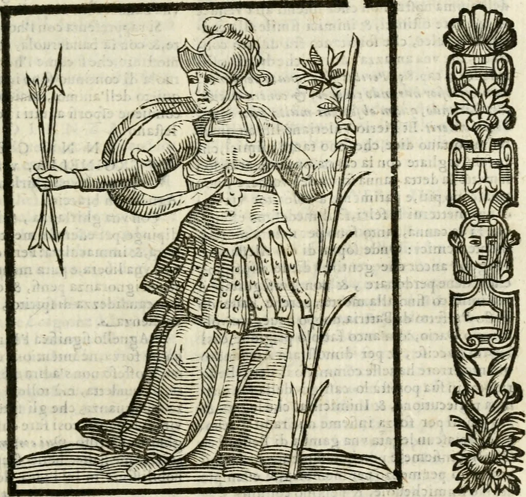 An illustration from Della nouissima Iconologia di Cesare Ripa Perugino Caualier de SS. Mauritio & Lazzaro : parte prima [-terza] : nella quale si descriuono diuerse imagini di virtu, vitij, affetti, passioni humane, arti, discipline, humori, elementi, corpi celesti, prouincie d'Italia, fiumi tutte parte del mondo, & altre infinite materie : opera utile ad oratori, predicatori, poeti, pittori, scultori, disegnatori, & ad'ogni studioso : per inuentar concetti, emblemi, ed'imprese, per diuisare qual si voglia apparato nutiale, funerale, trionsale : per rappresentar poemi drammatici, e per figurare co' suoi proprij simboli ciò che può cadere in pensiero humano : ampliata in quest' ultima editione non solo dallostesso auttore di trecento e cinquantadue imagini con molti discorsi pieni di varia eruditione & con molti indici copiosi, 1625, leaf 390