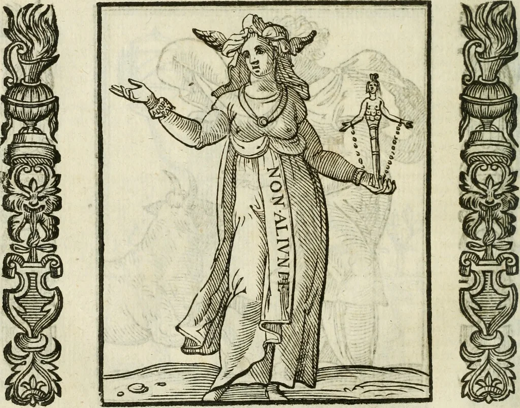 An illustration from Della nouissima Iconologia di Cesare Ripa Perugino Caualier de SS. Mauritio & Lazzaro : parte prima [-terza] : nella quale si descriuono diuerse imagini di virtu, vitij, affetti, passioni humane, arti, discipline, humori, elementi, corpi celesti, prouincie d'Italia, fiumi tutte parte del mondo, & altre infinite materie : opera utile ad oratori, predicatori, poeti, pittori, scultori, disegnatori, & ad'ogni studioso : per inuentar concetti, emblemi, ed'imprese, per diuisare qual si voglia apparato nutiale, funerale, trionsale : per rappresentar poemi drammatici, e per figurare co' suoi proprij simboli ciò che può cadere in pensiero humano : ampliata in quest' ultima editione non solo dallostesso auttore di trecento e cinquantadue imagini con molti discorsi pieni di varia eruditione & con molti indici copiosi, 1625, leaf 397