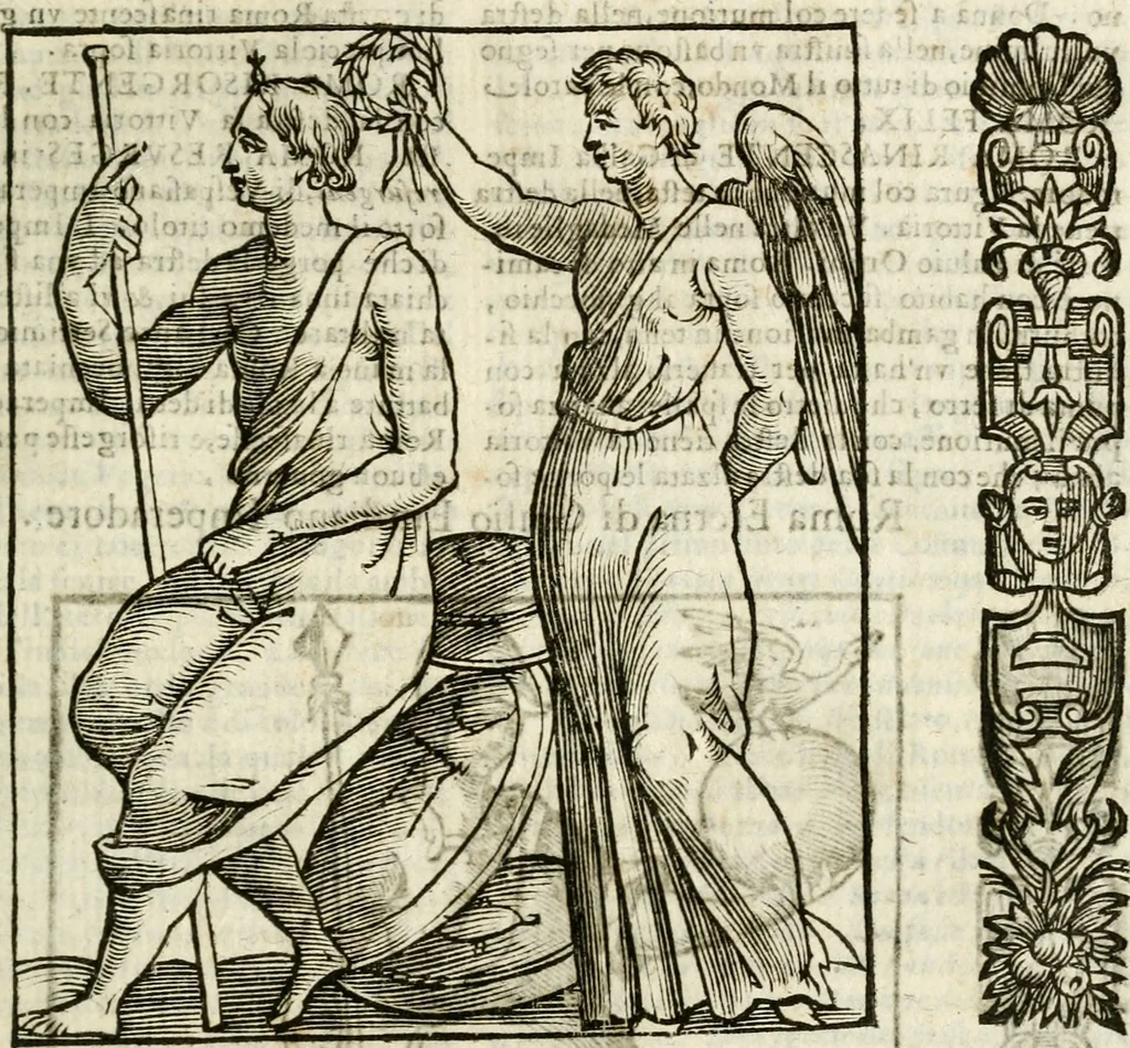 An illustration from Della nouissima Iconologia di Cesare Ripa Perugino Caualier de SS. Mauritio & Lazzaro : parte prima [-terza] : nella quale si descriuono diuerse imagini di virtu, vitij, affetti, passioni humane, arti, discipline, humori, elementi, corpi celesti, prouincie d'Italia, fiumi tutte parte del mondo, & altre infinite materie : opera utile ad oratori, predicatori, poeti, pittori, scultori, disegnatori, & ad'ogni studioso : per inuentar concetti, emblemi, ed'imprese, per diuisare qual si voglia apparato nutiale, funerale, trionsale : per rappresentar poemi drammatici, e per figurare co' suoi proprij simboli ciò che può cadere in pensiero humano : ampliata in quest' ultima editione non solo dallostesso auttore di trecento e cinquantadue imagini con molti discorsi pieni di varia eruditione & con molti indici copiosi, 1625, leaf 410