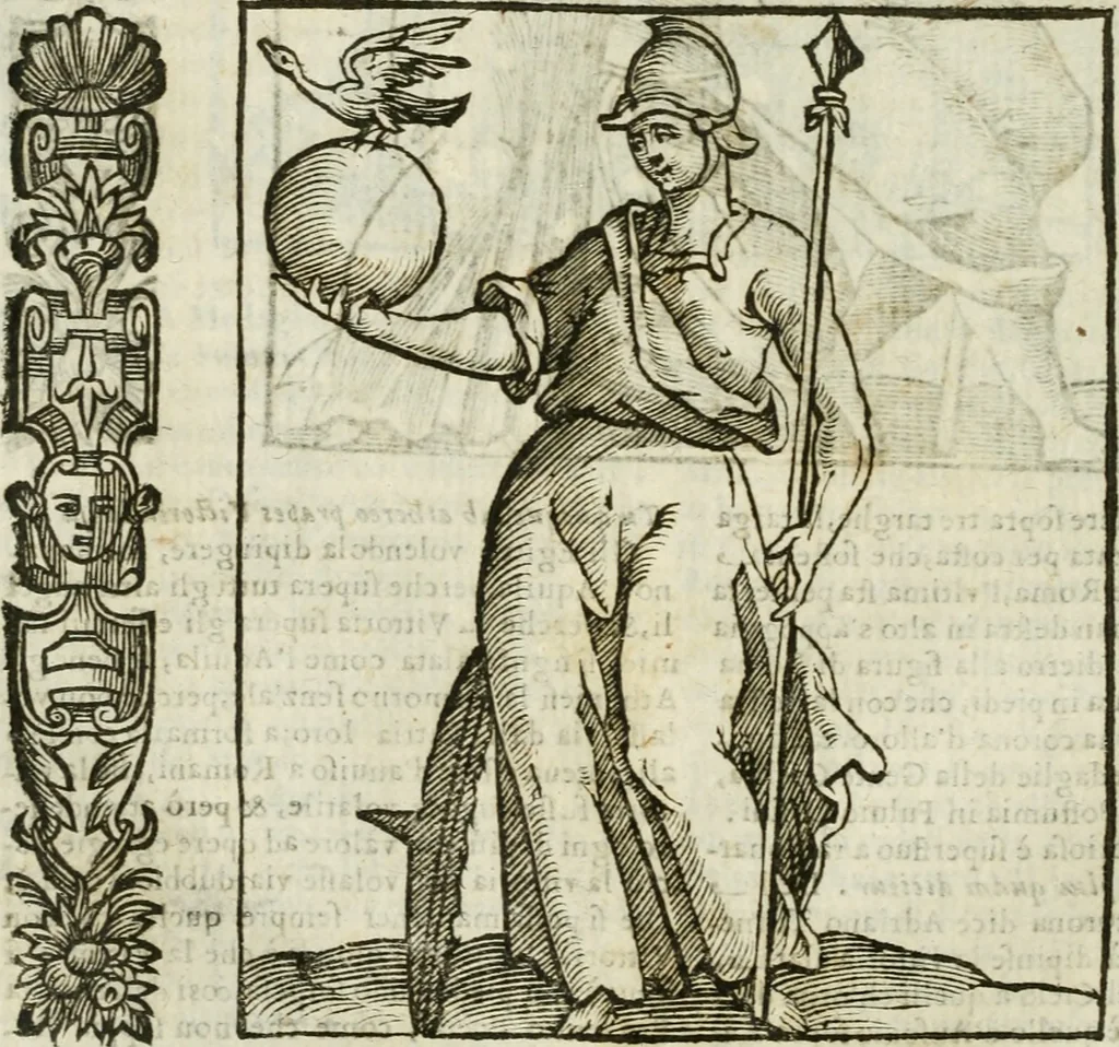 An illustration from Della nouissima Iconologia di Cesare Ripa Perugino Caualier de SS. Mauritio & Lazzaro : parte prima [-terza] : nella quale si descriuono diuerse imagini di virtu, vitij, affetti, passioni humane, arti, discipline, humori, elementi, corpi celesti, prouincie d'Italia, fiumi tutte parte del mondo, & altre infinite materie : opera utile ad oratori, predicatori, poeti, pittori, scultori, disegnatori, & ad'ogni studioso : per inuentar concetti, emblemi, ed'imprese, per diuisare qual si voglia apparato nutiale, funerale, trionsale : per rappresentar poemi drammatici, e per figurare co' suoi proprij simboli ciò che può cadere in pensiero humano : ampliata in quest' ultima editione non solo dallostesso auttore di trecento e cinquantadue imagini con molti discorsi pieni di varia eruditione & con molti indici copiosi, 1625, leaf 411