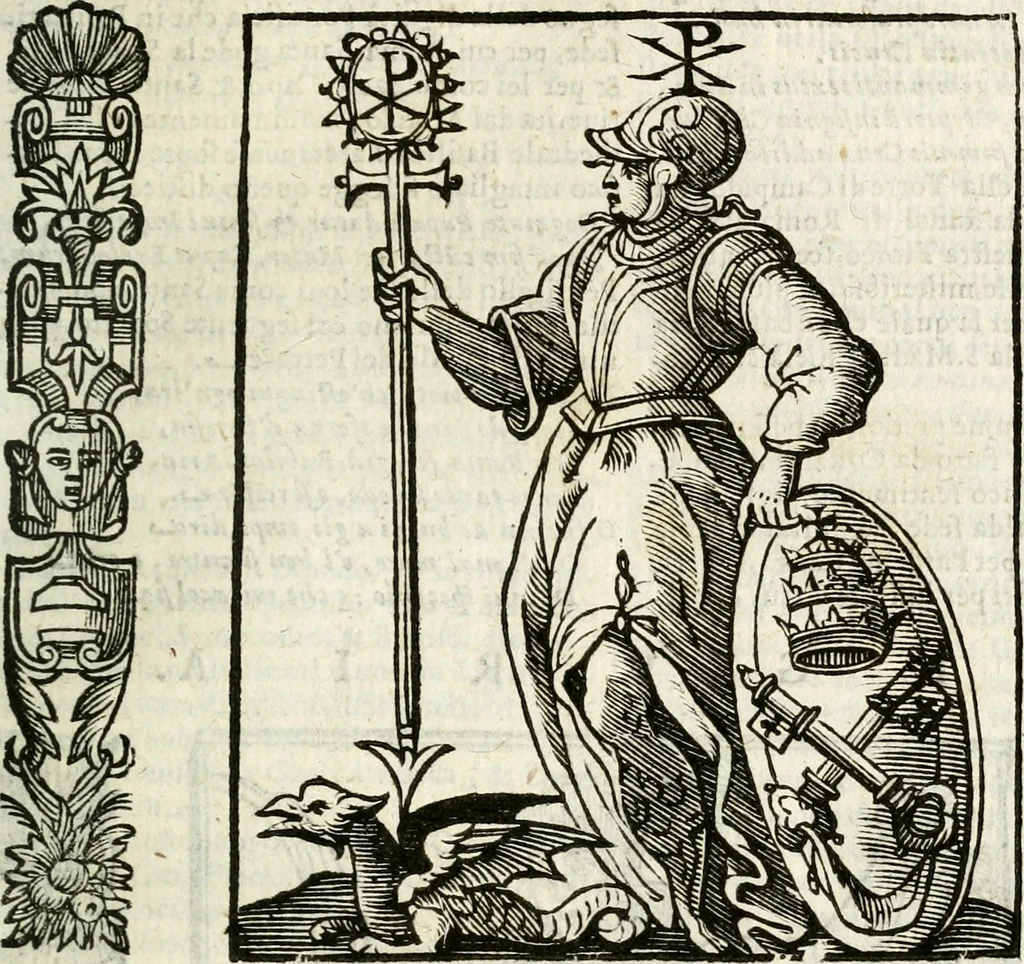 An illustration from Della nouissima Iconologia di Cesare Ripa Perugino Caualier de SS. Mauritio & Lazzaro : parte prima [-terza] : nella quale si descriuono diuerse imagini di virtu, vitij, affetti, passioni humane, arti, discipline, humori, elementi, corpi celesti, prouincie d'Italia, fiumi tutte parte del mondo, & altre infinite materie : opera utile ad oratori, predicatori, poeti, pittori, scultori, disegnatori, & ad'ogni studioso : per inuentar concetti, emblemi, ed'imprese, per diuisare qual si voglia apparato nutiale, funerale, trionsale : per rappresentar poemi drammatici, e per figurare co' suoi proprij simboli ciò che può cadere in pensiero humano : ampliata in quest' ultima editione non solo dallostesso auttore di trecento e cinquantadue imagini con molti discorsi pieni di varia eruditione & con molti indici copiosi, 1625, leaf 420