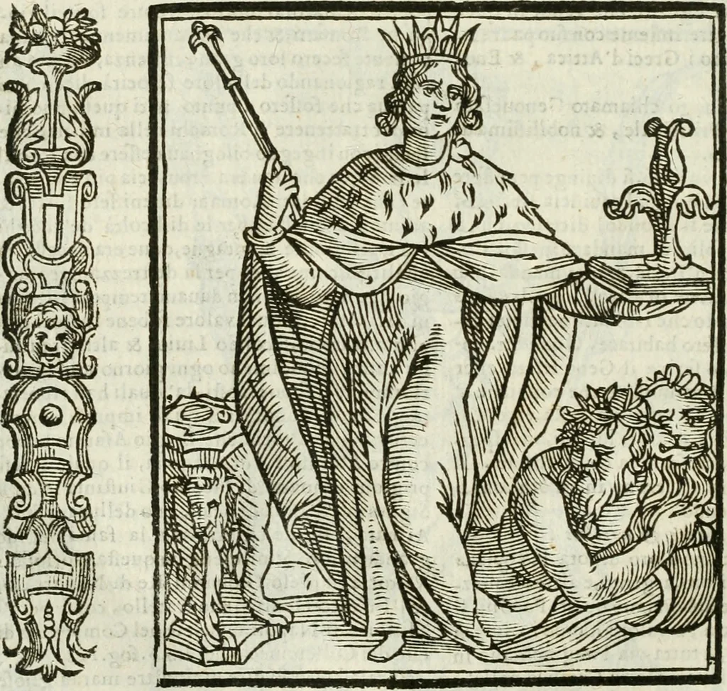 An illustration from Della nouissima Iconologia di Cesare Ripa Perugino Caualier de SS. Mauritio & Lazzaro : parte prima [-terza] : nella quale si descriuono diuerse imagini di virtu, vitij, affetti, passioni humane, arti, discipline, humori, elementi, corpi celesti, prouincie d'Italia, fiumi tutte parte del mondo, & altre infinite materie : opera utile ad oratori, predicatori, poeti, pittori, scultori, disegnatori, & ad'ogni studioso : per inuentar concetti, emblemi, ed'imprese, per diuisare qual si voglia apparato nutiale, funerale, trionsale : per rappresentar poemi drammatici, e per figurare co' suoi proprij simboli ciò che può cadere in pensiero humano : ampliata in quest' ultima editione non solo dallostesso auttore di trecento e cinquantadue imagini con molti discorsi pieni di varia eruditione & con molti indici copiosi, 1625, leaf 423