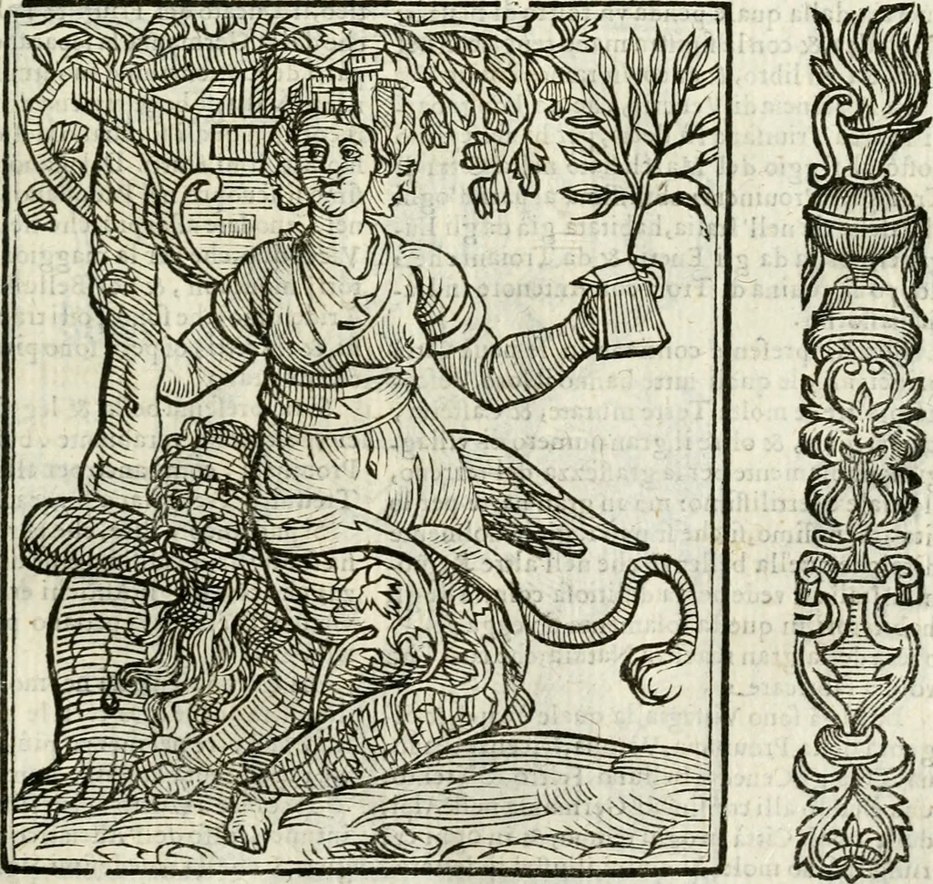 An illustration from Della nouissima Iconologia di Cesare Ripa Perugino Caualier de SS. Mauritio & Lazzaro : parte prima [-terza] : nella quale si descriuono diuerse imagini di virtu, vitij, affetti, passioni humane, arti, discipline, humori, elementi, corpi celesti, prouincie d'Italia, fiumi tutte parte del mondo, & altre infinite materie : opera utile ad oratori, predicatori, poeti, pittori, scultori, disegnatori, & ad'ogni studioso : per inuentar concetti, emblemi, ed'imprese, per diuisare qual si voglia apparato nutiale, funerale, trionsale : per rappresentar poemi drammatici, e per figurare co' suoi proprij simboli ciò che può cadere in pensiero humano : ampliata in quest' ultima editione non solo dallostesso auttore di trecento e cinquantadue imagini con molti discorsi pieni di varia eruditione & con molti indici copiosi, 1625, leaf 440