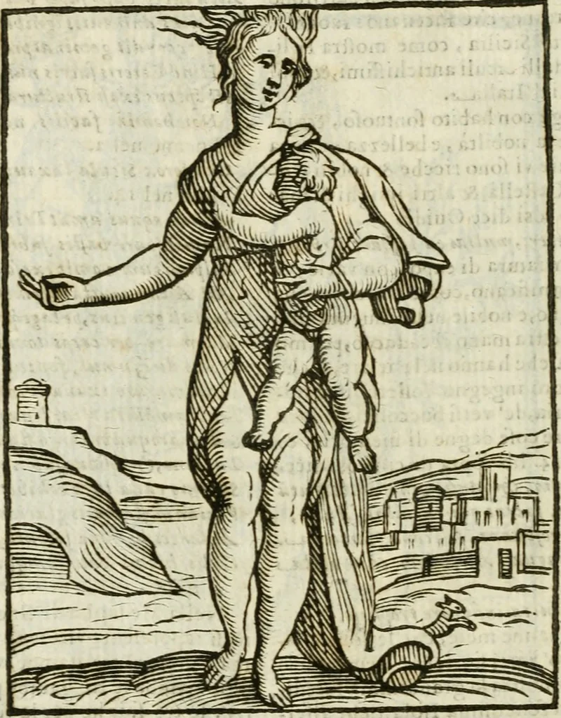An illustration from Della nouissima Iconologia di Cesare Ripa Perugino Caualier de SS. Mauritio & Lazzaro : parte prima [-terza] : nella quale si descriuono diuerse imagini di virtu, vitij, affetti, passioni humane, arti, discipline, humori, elementi, corpi celesti, prouincie d'Italia, fiumi tutte parte del mondo, & altre infinite materie : opera utile ad oratori, predicatori, poeti, pittori, scultori, disegnatori, & ad'ogni studioso : per inuentar concetti, emblemi, ed'imprese, per diuisare qual si voglia apparato nutiale, funerale, trionsale : per rappresentar poemi drammatici, e per figurare co' suoi proprij simboli ciò che può cadere in pensiero humano : ampliata in quest' ultima editione non solo dallostesso auttore di trecento e cinquantadue imagini con molti discorsi pieni di varia eruditione & con molti indici copiosi, 1625, leaf 449