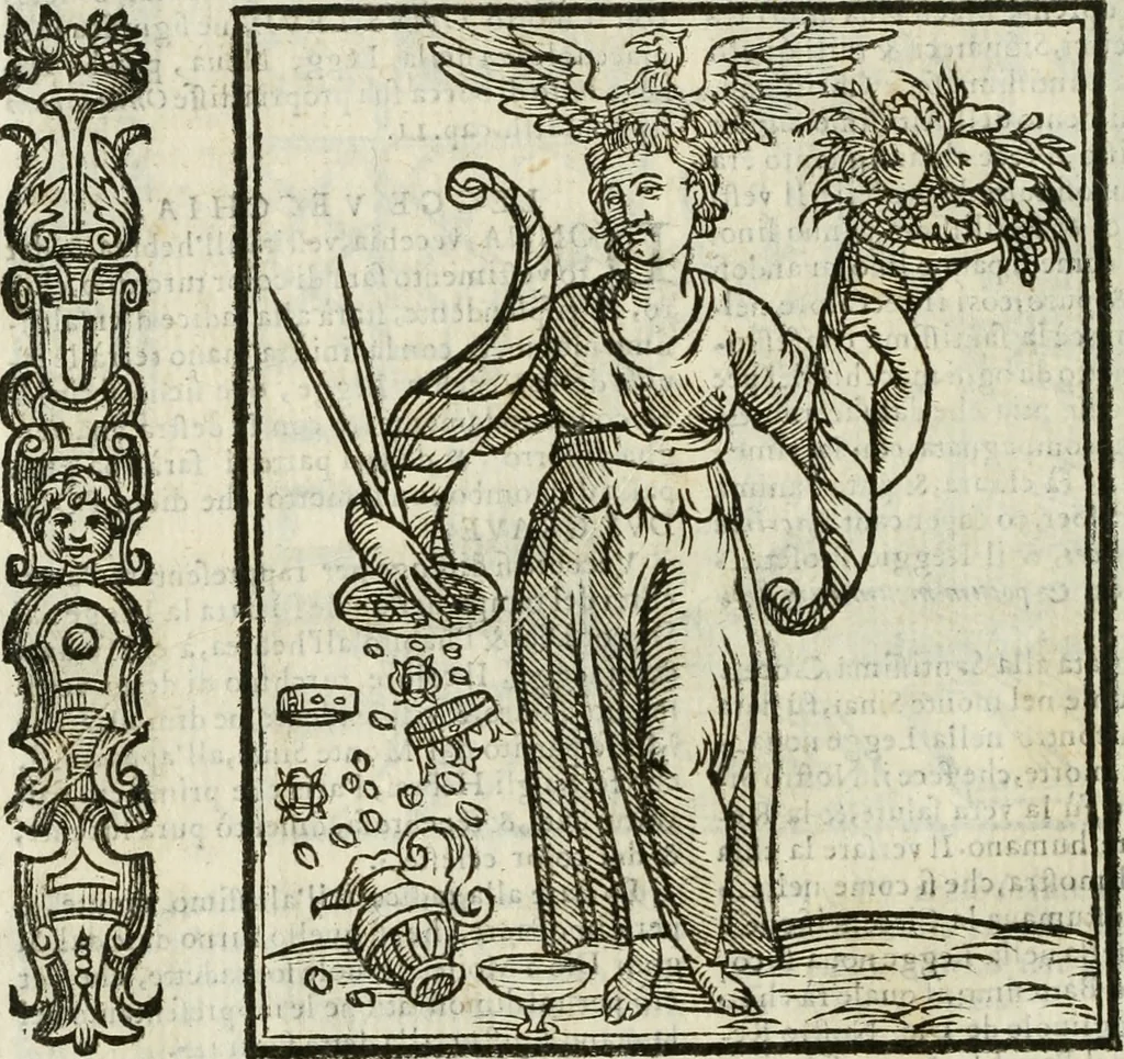 An illustration from Della nouissima Iconologia di Cesare Ripa Perugino Caualier de SS. Mauritio & Lazzaro : parte prima [-terza] : nella quale si descriuono diuerse imagini di virtu, vitij, affetti, passioni humane, arti, discipline, humori, elementi, corpi celesti, prouincie d'Italia, fiumi tutte parte del mondo, & altre infinite materie : opera utile ad oratori, predicatori, poeti, pittori, scultori, disegnatori, & ad'ogni studioso : per inuentar concetti, emblemi, ed'imprese, per diuisare qual si voglia apparato nutiale, funerale, trionsale : per rappresentar poemi drammatici, e per figurare co' suoi proprij simboli ciò che può cadere in pensiero humano : ampliata in quest' ultima editione non solo dallostesso auttore di trecento e cinquantadue imagini con molti discorsi pieni di varia eruditione & con molti indici copiosi, 1625, leaf 461