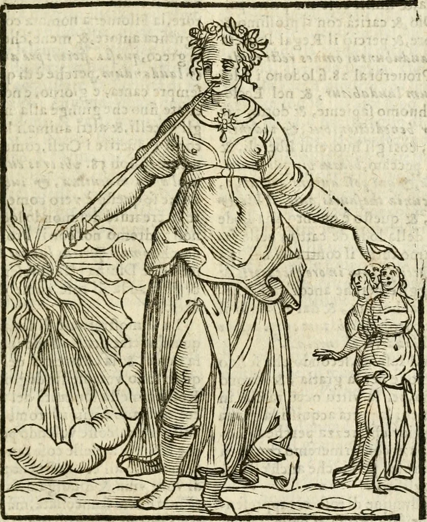 An illustration from Della nouissima Iconologia di Cesare Ripa Perugino Caualier de SS. Mauritio & Lazzaro : parte prima [-terza] : nella quale si descriuono diuerse imagini di virtu, vitij, affetti, passioni humane, arti, discipline, humori, elementi, corpi celesti, prouincie d'Italia, fiumi tutte parte del mondo, & altre infinite materie : opera utile ad oratori, predicatori, poeti, pittori, scultori, disegnatori, & ad'ogni studioso : per inuentar concetti, emblemi, ed'imprese, per diuisare qual si voglia apparato nutiale, funerale, trionsale : per rappresentar poemi drammatici, e per figurare co' suoi proprij simboli ciò che può cadere in pensiero humano : ampliata in quest' ultima editione non solo dallostesso auttore di trecento e cinquantadue imagini con molti discorsi pieni di varia eruditione & con molti indici copiosi, 1625, leaf 466