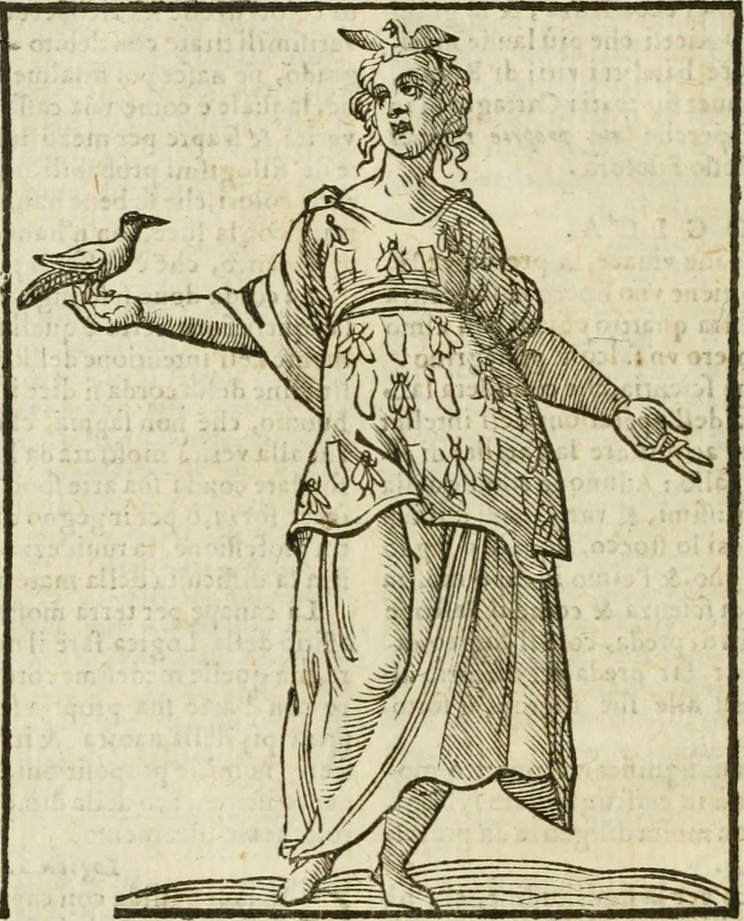 An illustration from Della nouissima Iconologia di Cesare Ripa Perugino Caualier de SS. Mauritio & Lazzaro : parte prima [-terza] : nella quale si descriuono diuerse imagini di virtu, vitij, affetti, passioni humane, arti, discipline, humori, elementi, corpi celesti, prouincie d'Italia, fiumi tutte parte del mondo, & altre infinite materie : opera utile ad oratori, predicatori, poeti, pittori, scultori, disegnatori, & ad'ogni studioso : per inuentar concetti, emblemi, ed'imprese, per diuisare qual si voglia apparato nutiale, funerale, trionsale : per rappresentar poemi drammatici, e per figurare co' suoi proprij simboli ciò che può cadere in pensiero humano : ampliata in quest' ultima editione non solo dallostesso auttore di trecento e cinquantadue imagini con molti discorsi pieni di varia eruditione & con molti indici copiosi, 1625, leaf 469