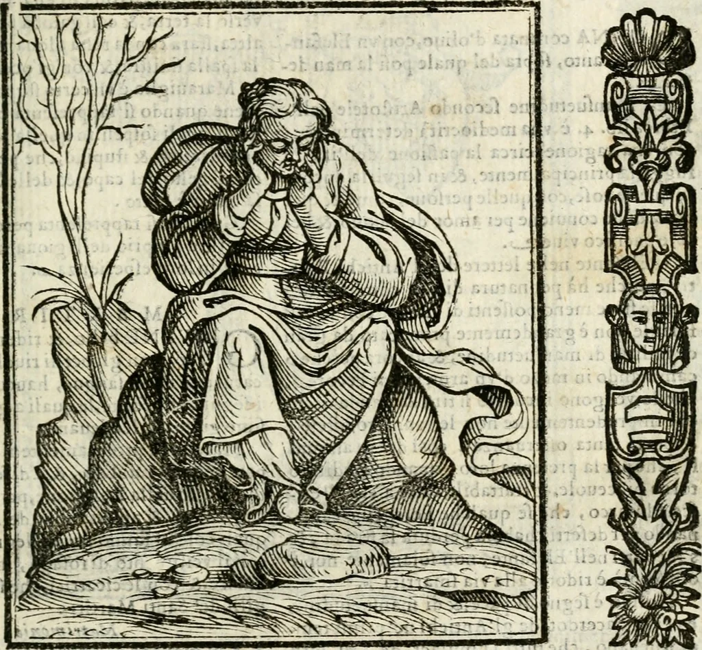 An illustration from Della nouissima Iconologia di Cesare Ripa Perugino Caualier de SS. Mauritio & Lazzaro : parte prima [-terza] : nella quale si descriuono diuerse imagini di virtu, vitij, affetti, passioni humane, arti, discipline, humori, elementi, corpi celesti, prouincie d'Italia, fiumi tutte parte del mondo, & altre infinite materie : opera utile ad oratori, predicatori, poeti, pittori, scultori, disegnatori, & ad'ogni studioso : per inuentar concetti, emblemi, ed'imprese, per diuisare qual si voglia apparato nutiale, funerale, trionsale : per rappresentar poemi drammatici, e per figurare co' suoi proprij simboli ciò che può cadere in pensiero humano : ampliata in quest' ultima editione non solo dallostesso auttore di trecento e cinquantadue imagini con molti discorsi pieni di varia eruditione & con molti indici copiosi, 1625, leaf 474