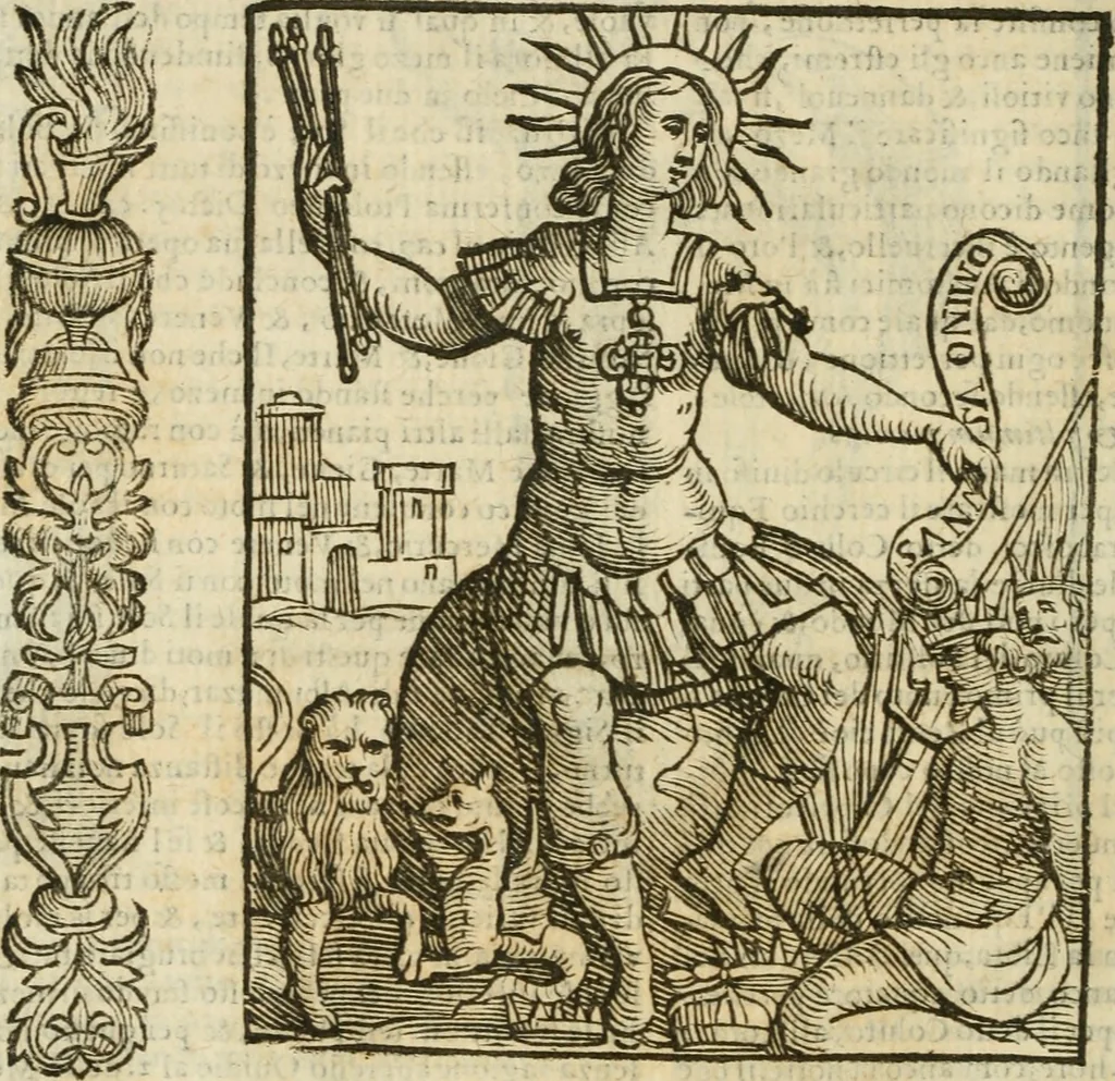 An illustration from Della nouissima Iconologia di Cesare Ripa Perugino Caualier de SS. Mauritio & Lazzaro : parte prima [-terza] : nella quale si descriuono diuerse imagini di virtu, vitij, affetti, passioni humane, arti, discipline, humori, elementi, corpi celesti, prouincie d'Italia, fiumi tutte parte del mondo, & altre infinite materie : opera utile ad oratori, predicatori, poeti, pittori, scultori, disegnatori, & ad'ogni studioso : per inuentar concetti, emblemi, ed'imprese, per diuisare qual si voglia apparato nutiale, funerale, trionsale : per rappresentar poemi drammatici, e per figurare co' suoi proprij simboli ciò che può cadere in pensiero humano : ampliata in quest' ultima editione non solo dallostesso auttore di trecento e cinquantadue imagini con molti discorsi pieni di varia eruditione & con molti indici copiosi, 1625, leaf 523