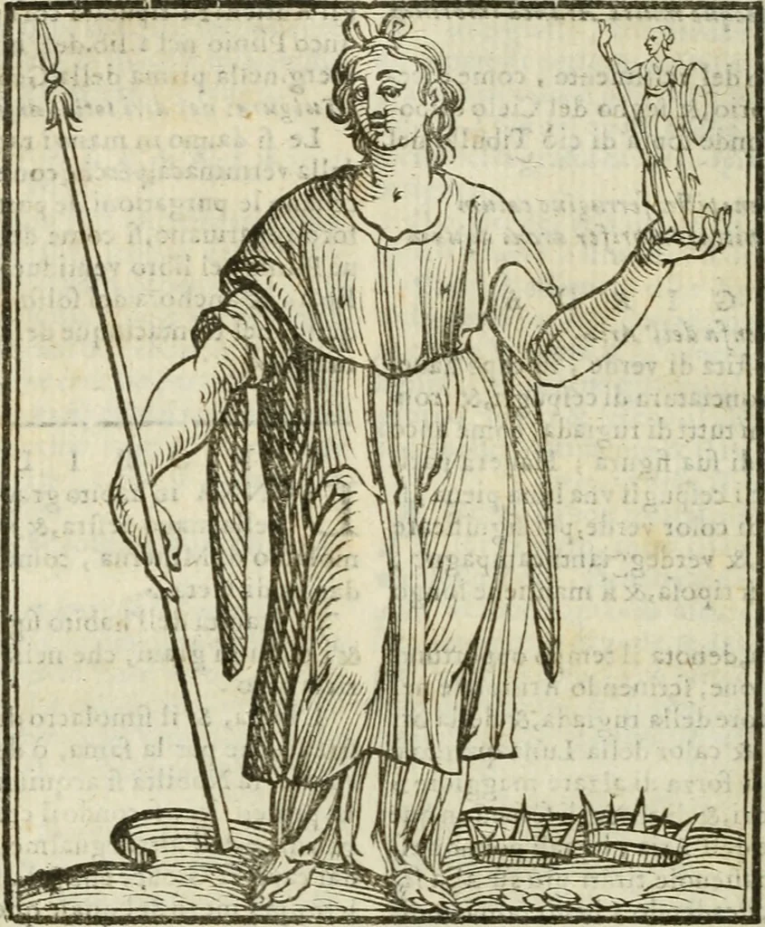 An illustration from Della nouissima Iconologia di Cesare Ripa Perugino Caualier de SS. Mauritio & Lazzaro : parte prima [-terza] : nella quale si descriuono diuerse imagini di virtu, vitij, affetti, passioni humane, arti, discipline, humori, elementi, corpi celesti, prouincie d'Italia, fiumi tutte parte del mondo, & altre infinite materie : opera utile ad oratori, predicatori, poeti, pittori, scultori, disegnatori, & ad'ogni studioso : per inuentar concetti, emblemi, ed'imprese, per diuisare qual si voglia apparato nutiale, funerale, trionsale : per rappresentar poemi drammatici, e per figurare co' suoi proprij simboli ciò che può cadere in pensiero humano : ampliata in quest' ultima editione non solo dallostesso auttore di trecento e cinquantadue imagini con molti discorsi pieni di varia eruditione & con molti indici copiosi, 1625, leaf 531