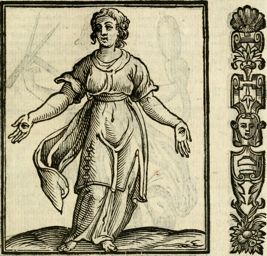 An illustration from Della nouissima Iconologia di Cesare Ripa Perugino Caualier de SS. Mauritio & Lazzaro : parte prima [-terza] : nella quale si descriuono diuerse imagini di virtu, vitij, affetti, passioni humane, arti, discipline, humori, elementi, corpi celesti, prouincie d'Italia, fiumi tutte parte del mondo, & altre infinite materie : opera utile ad oratori, predicatori, poeti, pittori, scultori, disegnatori, & ad'ogni studioso : per inuentar concetti, emblemi, ed'imprese, per diuisare qual si voglia apparato nutiale, funerale, trionsale : per rappresentar poemi drammatici, e per figurare co' suoi proprij simboli ciò che può cadere in pensiero humano : ampliata in quest' ultima editione non solo dallostesso auttore di trecento e cinquantadue imagini con molti discorsi pieni di varia eruditione & con molti indici copiosi, 1625, leaf 546