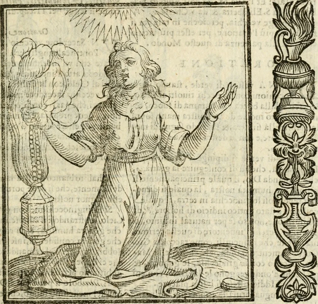 An illustration from Della nouissima Iconologia di Cesare Ripa Perugino Caualier de SS. Mauritio & Lazzaro : parte prima [-terza] : nella quale si descriuono diuerse imagini di virtu, vitij, affetti, passioni humane, arti, discipline, humori, elementi, corpi celesti, prouincie d'Italia, fiumi tutte parte del mondo, & altre infinite materie : opera utile ad oratori, predicatori, poeti, pittori, scultori, disegnatori, & ad'ogni studioso : per inuentar concetti, emblemi, ed'imprese, per diuisare qual si voglia apparato nutiale, funerale, trionsale : per rappresentar poemi drammatici, e per figurare co' suoi proprij simboli ciò che può cadere in pensiero humano : ampliata in quest' ultima editione non solo dallostesso auttore di trecento e cinquantadue imagini con molti discorsi pieni di varia eruditione & con molti indici copiosi, 1625, leaf 548