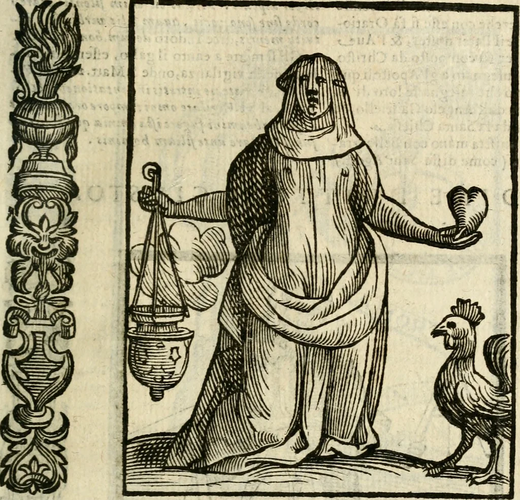 An illustration from Della nouissima Iconologia di Cesare Ripa Perugino Caualier de SS. Mauritio & Lazzaro : parte prima [-terza] : nella quale si descriuono diuerse imagini di virtu, vitij, affetti, passioni humane, arti, discipline, humori, elementi, corpi celesti, prouincie d'Italia, fiumi tutte parte del mondo, & altre infinite materie : opera utile ad oratori, predicatori, poeti, pittori, scultori, disegnatori, & ad'ogni studioso : per inuentar concetti, emblemi, ed'imprese, per diuisare qual si voglia apparato nutiale, funerale, trionsale : per rappresentar poemi drammatici, e per figurare co' suoi proprij simboli ciò che può cadere in pensiero humano : ampliata in quest' ultima editione non solo dallostesso auttore di trecento e cinquantadue imagini con molti discorsi pieni di varia eruditione & con molti indici copiosi, 1625, leaf 550