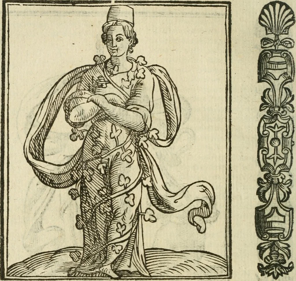 An illustration from Della nouissima Iconologia di Cesare Ripa Perugino Caualier de SS. Mauritio & Lazzaro : parte prima [-terza] : nella quale si descriuono diuerse imagini di virtu, vitij, affetti, passioni humane, arti, discipline, humori, elementi, corpi celesti, prouincie d'Italia, fiumi tutte parte del mondo, & altre infinite materie : opera utile ad oratori, predicatori, poeti, pittori, scultori, disegnatori, & ad'ogni studioso : per inuentar concetti, emblemi, ed'imprese, per diuisare qual si voglia apparato nutiale, funerale, trionsale : per rappresentar poemi drammatici, e per figurare co' suoi proprij simboli ciò che può cadere in pensiero humano : ampliata in quest' ultima editione non solo dallostesso auttore di trecento e cinquantadue imagini con molti discorsi pieni di varia eruditione & con molti indici copiosi, 1625, leaf 577