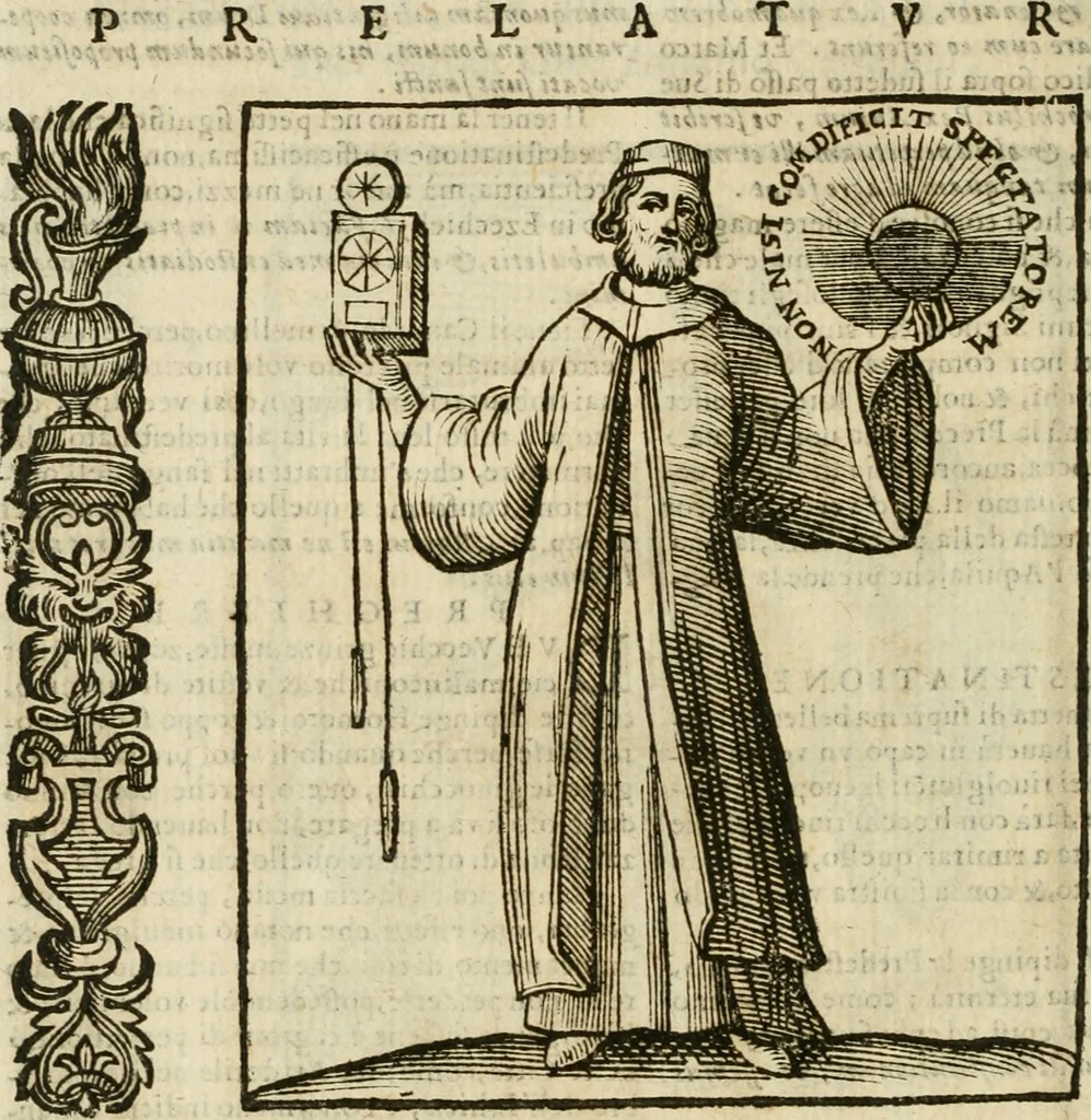 An illustration from Della nouissima Iconologia di Cesare Ripa Perugino Caualier de SS. Mauritio & Lazzaro : parte prima [-terza] : nella quale si descriuono diuerse imagini di virtu, vitij, affetti, passioni humane, arti, discipline, humori, elementi, corpi celesti, prouincie d'Italia, fiumi tutte parte del mondo, & altre infinite materie : opera utile ad oratori, predicatori, poeti, pittori, scultori, disegnatori, & ad'ogni studioso : per inuentar concetti, emblemi, ed'imprese, per diuisare qual si voglia apparato nutiale, funerale, trionsale : per rappresentar poemi drammatici, e per figurare co' suoi proprij simboli ciò che può cadere in pensiero humano : ampliata in quest' ultima editione non solo dallostesso auttore di trecento e cinquantadue imagini con molti discorsi pieni di varia eruditione & con molti indici copiosi, 1625, leaf 593