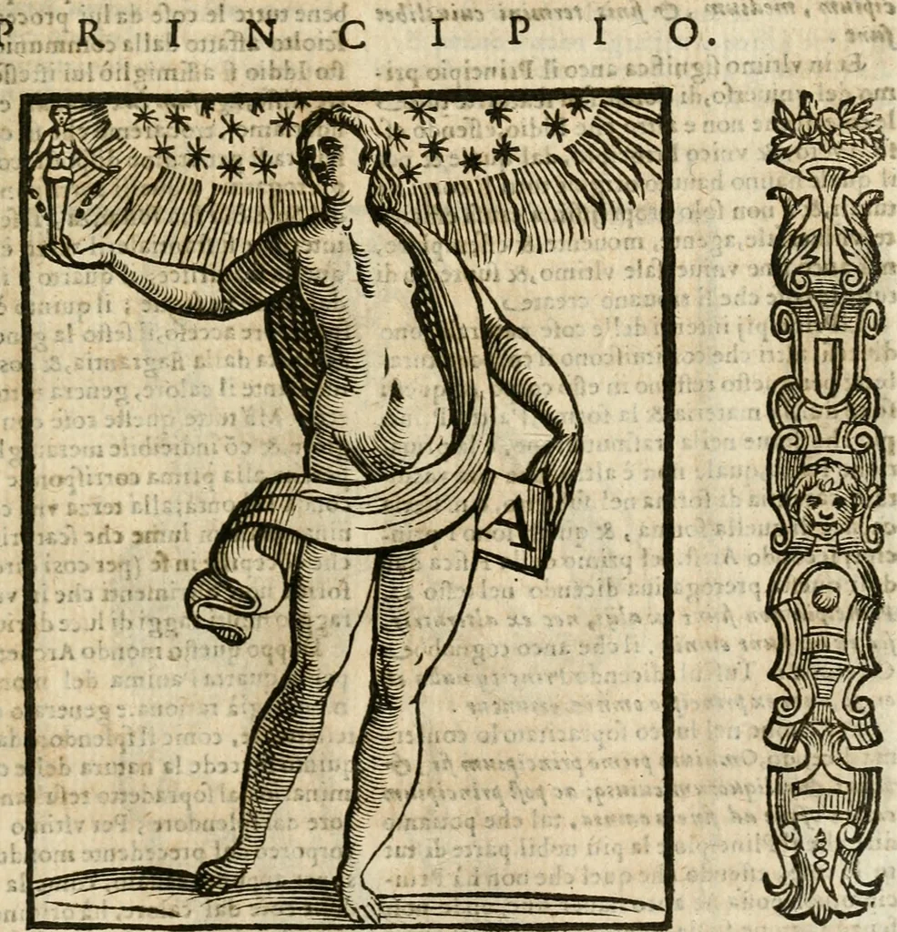 An illustration from Della nouissima Iconologia di Cesare Ripa Perugino Caualier de SS. Mauritio & Lazzaro : parte prima [-terza] : nella quale si descriuono diuerse imagini di virtu, vitij, affetti, passioni humane, arti, discipline, humori, elementi, corpi celesti, prouincie d'Italia, fiumi tutte parte del mondo, & altre infinite materie : opera utile ad oratori, predicatori, poeti, pittori, scultori, disegnatori, & ad'ogni studioso : per inuentar concetti, emblemi, ed'imprese, per diuisare qual si voglia apparato nutiale, funerale, trionsale : per rappresentar poemi drammatici, e per figurare co' suoi proprij simboli ciò che può cadere in pensiero humano : ampliata in quest' ultima editione non solo dallostesso auttore di trecento e cinquantadue imagini con molti discorsi pieni di varia eruditione & con molti indici copiosi, 1625, leaf 596