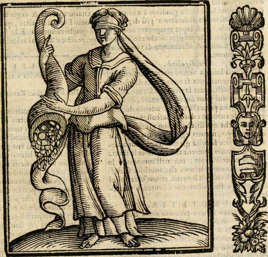 An illustration from Della nouissima Iconologia di Cesare Ripa Perugino Caualier de SS. Mauritio & Lazzaro : parte prima [-terza] : nella quale si descriuono diuerse imagini di virtu, vitij, affetti, passioni humane, arti, discipline, humori, elementi, corpi celesti, prouincie d'Italia, fiumi tutte parte del mondo, & altre infinite materie : opera utile ad oratori, predicatori, poeti, pittori, scultori, disegnatori, & ad'ogni studioso : per inuentar concetti, emblemi, ed'imprese, per diuisare qual si voglia apparato nutiale, funerale, trionsale : per rappresentar poemi drammatici, e per figurare co' suoi proprij simboli ciò che può cadere in pensiero humano : ampliata in quest' ultima editione non solo dallostesso auttore di trecento e cinquantadue imagini con molti discorsi pieni di varia eruditione & con molti indici copiosi, 1625, leaf 598
