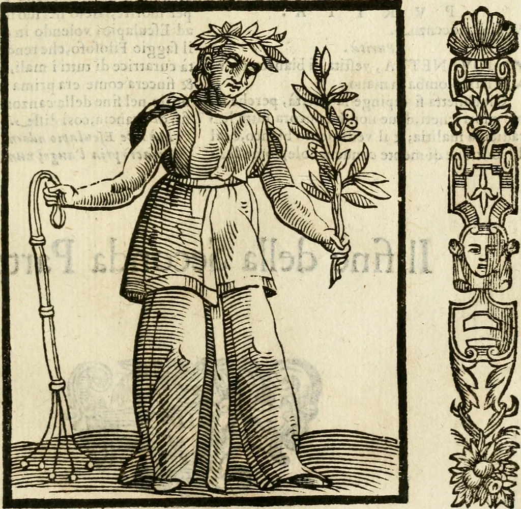 An illustration from Della nouissima Iconologia di Cesare Ripa Perugino Caualier de SS. Mauritio & Lazzaro : parte prima [-terza] : nella quale si descriuono diuerse imagini di virtu, vitij, affetti, passioni humane, arti, discipline, humori, elementi, corpi celesti, prouincie d'Italia, fiumi tutte parte del mondo, & altre infinite materie : opera utile ad oratori, predicatori, poeti, pittori, scultori, disegnatori, & ad'ogni studioso : per inuentar concetti, emblemi, ed'imprese, per diuisare qual si voglia apparato nutiale, funerale, trionsale : per rappresentar poemi drammatici, e per figurare co' suoi proprij simboli ciò che può cadere in pensiero humano : ampliata in quest' ultima editione non solo dallostesso auttore di trecento e cinquantadue imagini con molti discorsi pieni di varia eruditione & con molti indici copiosi, 1625, leaf 608