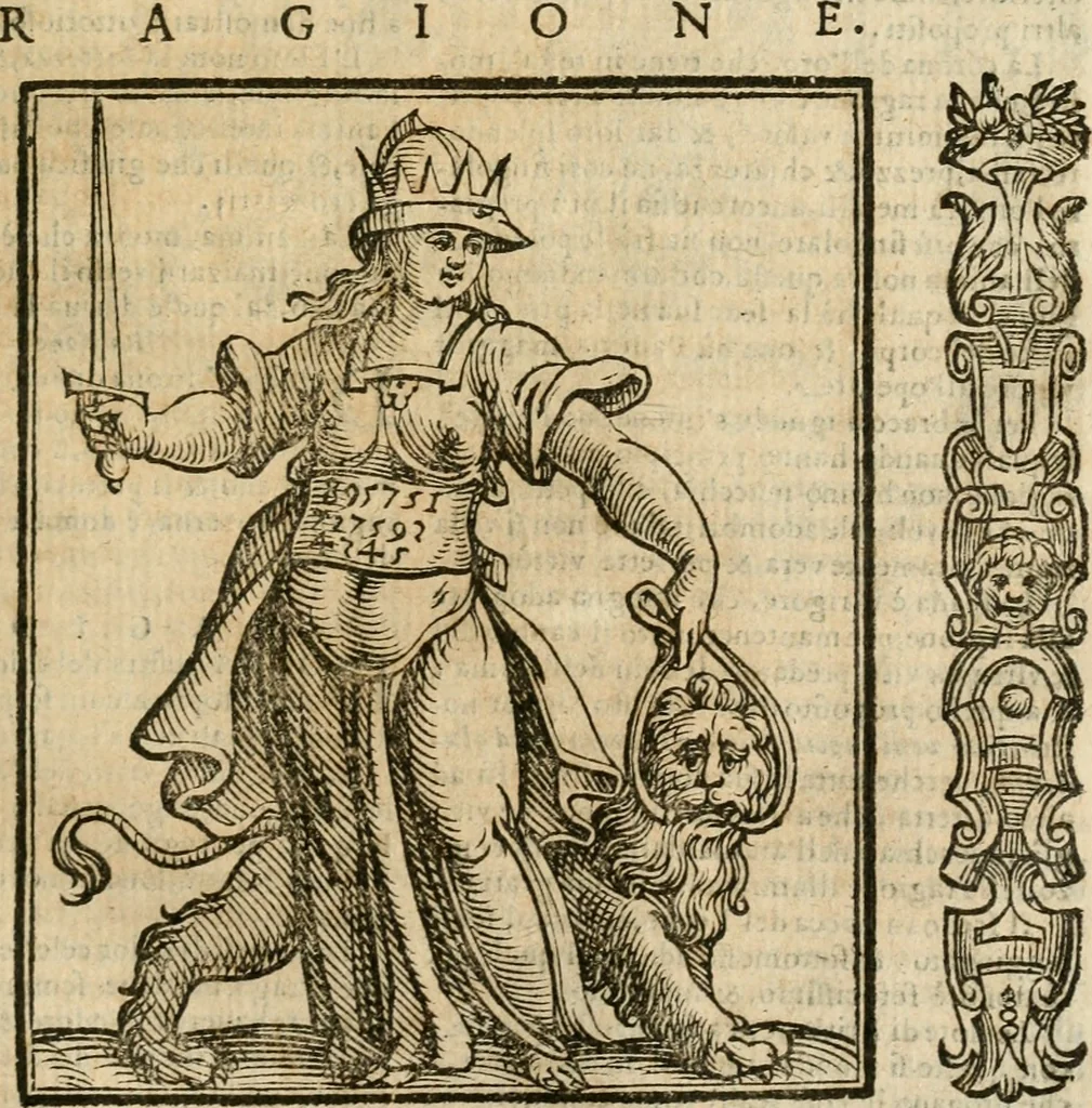 An illustration from Della nouissima Iconologia di Cesare Ripa Perugino Caualier de SS. Mauritio & Lazzaro : parte prima [-terza] : nella quale si descriuono diuerse imagini di virtu, vitij, affetti, passioni humane, arti, discipline, humori, elementi, corpi celesti, prouincie d'Italia, fiumi tutte parte del mondo, & altre infinite materie : opera utile ad oratori, predicatori, poeti, pittori, scultori, disegnatori, & ad'ogni studioso : per inuentar concetti, emblemi, ed'imprese, per diuisare qual si voglia apparato nutiale, funerale, trionsale : per rappresentar poemi drammatici, e per figurare co' suoi proprij simboli ciò che può cadere in pensiero humano : ampliata in quest' ultima editione non solo dallostesso auttore di trecento e cinquantadue imagini con molti discorsi pieni di varia eruditione & con molti indici copiosi, 1625, leaf 616