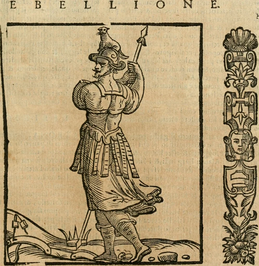 An illustration from Della nouissima Iconologia di Cesare Ripa Perugino Caualier de SS. Mauritio & Lazzaro : parte prima [-terza] : nella quale si descriuono diuerse imagini di virtu, vitij, affetti, passioni humane, arti, discipline, humori, elementi, corpi celesti, prouincie d'Italia, fiumi tutte parte del mondo, & altre infinite materie : opera utile ad oratori, predicatori, poeti, pittori, scultori, disegnatori, & ad'ogni studioso : per inuentar concetti, emblemi, ed'imprese, per diuisare qual si voglia apparato nutiale, funerale, trionsale : per rappresentar poemi drammatici, e per figurare co' suoi proprij simboli ciò che può cadere in pensiero humano : ampliata in quest' ultima editione non solo dallostesso auttore di trecento e cinquantadue imagini con molti discorsi pieni di varia eruditione & con molti indici copiosi, 1625, leaf 620