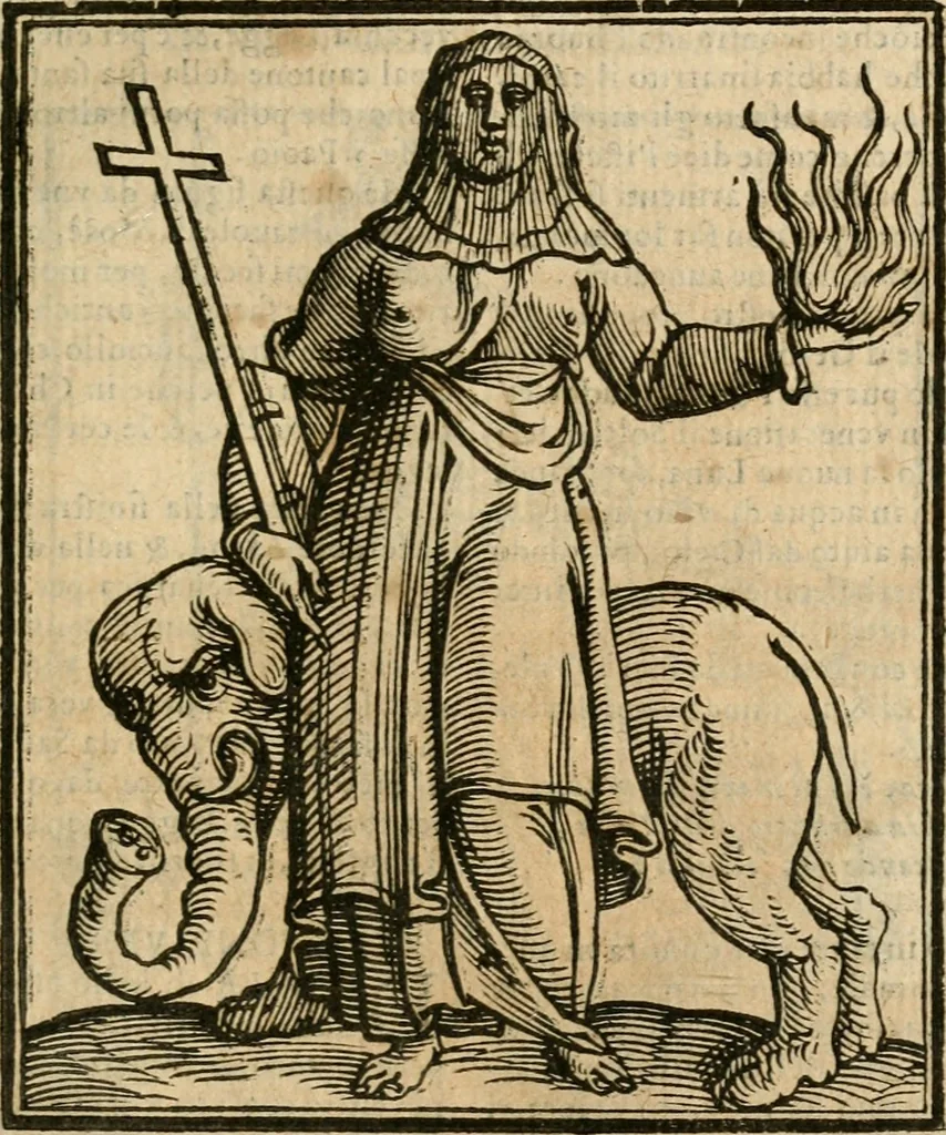 An illustration from Della nouissima Iconologia di Cesare Ripa Perugino Caualier de SS. Mauritio & Lazzaro : parte prima [-terza] : nella quale si descriuono diuerse imagini di virtu, vitij, affetti, passioni humane, arti, discipline, humori, elementi, corpi celesti, prouincie d'Italia, fiumi tutte parte del mondo, & altre infinite materie : opera utile ad oratori, predicatori, poeti, pittori, scultori, disegnatori, & ad'ogni studioso : per inuentar concetti, emblemi, ed'imprese, per diuisare qual si voglia apparato nutiale, funerale, trionsale : per rappresentar poemi drammatici, e per figurare co' suoi proprij simboli ciò che può cadere in pensiero humano : ampliata in quest' ultima editione non solo dallostesso auttore di trecento e cinquantadue imagini con molti discorsi pieni di varia eruditione & con molti indici copiosi, 1625, leaf 622