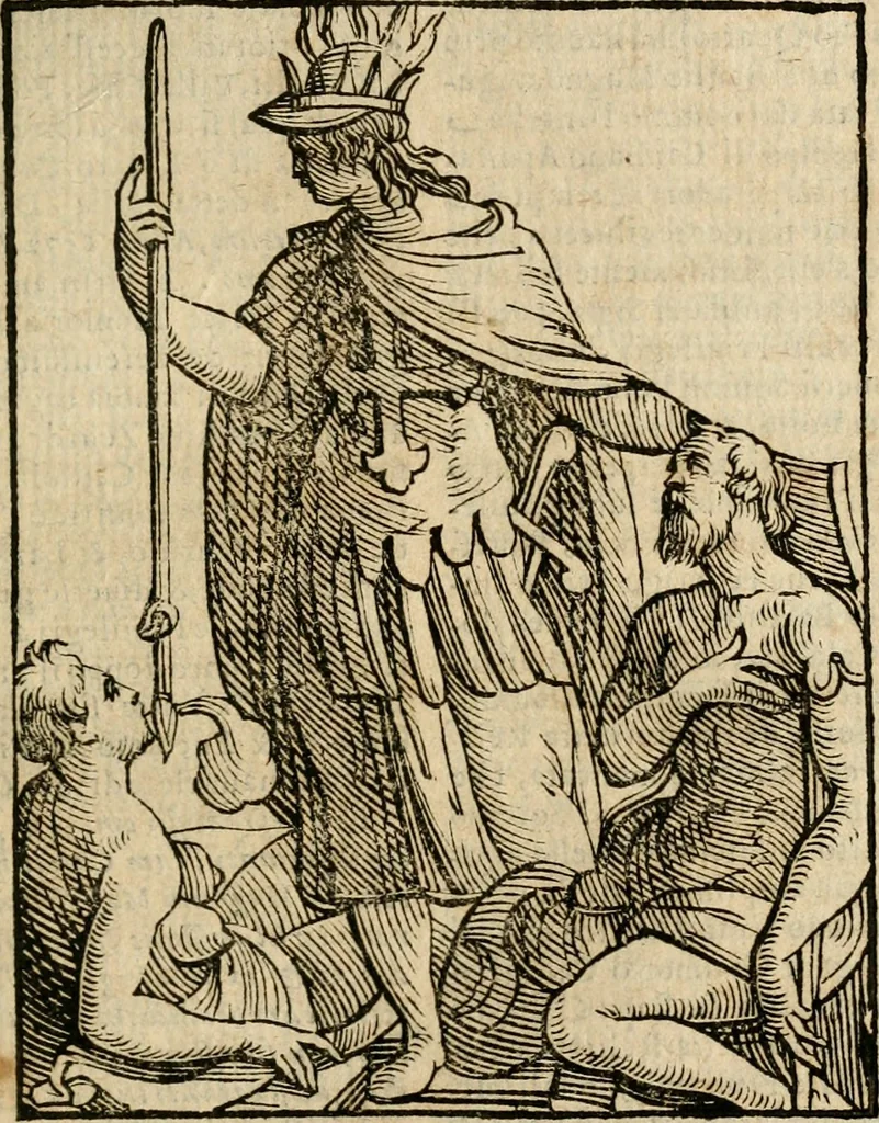 An illustration from Della nouissima Iconologia di Cesare Ripa Perugino Caualier de SS. Mauritio & Lazzaro : parte prima [-terza] : nella quale si descriuono diuerse imagini di virtu, vitij, affetti, passioni humane, arti, discipline, humori, elementi, corpi celesti, prouincie d'Italia, fiumi tutte parte del mondo, & altre infinite materie : opera utile ad oratori, predicatori, poeti, pittori, scultori, disegnatori, & ad'ogni studioso : per inuentar concetti, emblemi, ed'imprese, per diuisare qual si voglia apparato nutiale, funerale, trionsale : per rappresentar poemi drammatici, e per figurare co' suoi proprij simboli ciò che può cadere in pensiero humano : ampliata in quest' ultima editione non solo dallostesso auttore di trecento e cinquantadue imagini con molti discorsi pieni di varia eruditione & con molti indici copiosi, 1625, leaf 624