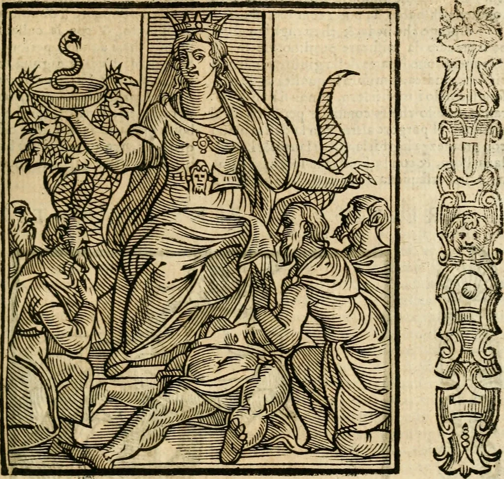 An illustration from Della nouissima Iconologia di Cesare Ripa Perugino Caualier de SS. Mauritio & Lazzaro : parte prima [-terza] : nella quale si descriuono diuerse imagini di virtu, vitij, affetti, passioni humane, arti, discipline, humori, elementi, corpi celesti, prouincie d'Italia, fiumi tutte parte del mondo, & altre infinite materie : opera utile ad oratori, predicatori, poeti, pittori, scultori, disegnatori, & ad'ogni studioso : per inuentar concetti, emblemi, ed'imprese, per diuisare qual si voglia apparato nutiale, funerale, trionsale : per rappresentar poemi drammatici, e per figurare co' suoi proprij simboli ciò che può cadere in pensiero humano : ampliata in quest' ultima editione non solo dallostesso auttore di trecento e cinquantadue imagini con molti discorsi pieni di varia eruditione & con molti indici copiosi, 1625, leaf 628