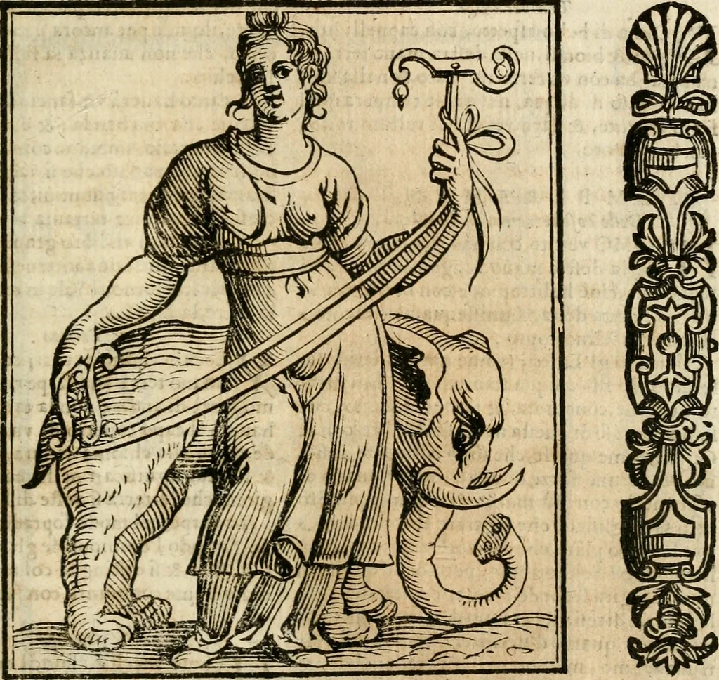 An illustration from Della nouissima Iconologia di Cesare Ripa Perugino Caualier de SS. Mauritio & Lazzaro : parte prima [-terza] : nella quale si descriuono diuerse imagini di virtu, vitij, affetti, passioni humane, arti, discipline, humori, elementi, corpi celesti, prouincie d'Italia, fiumi tutte parte del mondo, & altre infinite materie : opera utile ad oratori, predicatori, poeti, pittori, scultori, disegnatori, & ad'ogni studioso : per inuentar concetti, emblemi, ed'imprese, per diuisare qual si voglia apparato nutiale, funerale, trionsale : per rappresentar poemi drammatici, e per figurare co' suoi proprij simboli ciò che può cadere in pensiero humano : ampliata in quest' ultima editione non solo dallostesso auttore di trecento e cinquantadue imagini con molti discorsi pieni di varia eruditione & con molti indici copiosi, 1625, leaf 730