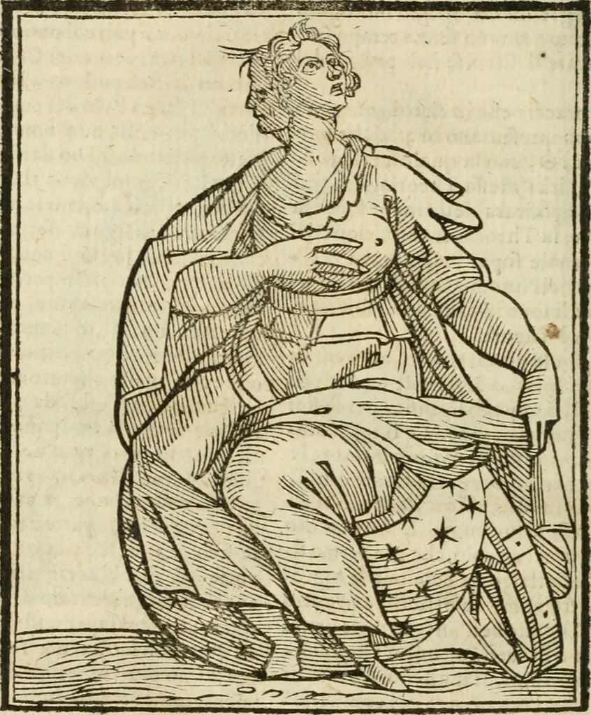 An illustration from Della nouissima Iconologia di Cesare Ripa Perugino Caualier de SS. Mauritio & Lazzaro : parte prima [-terza] : nella quale si descriuono diuerse imagini di virtu, vitij, affetti, passioni humane, arti, discipline, humori, elementi, corpi celesti, prouincie d'Italia, fiumi tutte parte del mondo, & altre infinite materie : opera utile ad oratori, predicatori, poeti, pittori, scultori, disegnatori, & ad'ogni studioso : per inuentar concetti, emblemi, ed'imprese, per diuisare qual si voglia apparato nutiale, funerale, trionsale : per rappresentar poemi drammatici, e per figurare co' suoi proprij simboli ciò che può cadere in pensiero humano : ampliata in quest' ultima editione non solo dallostesso auttore di trecento e cinquantadue imagini con molti discorsi pieni di varia eruditione & con molti indici copiosi, 1625, leaf 737