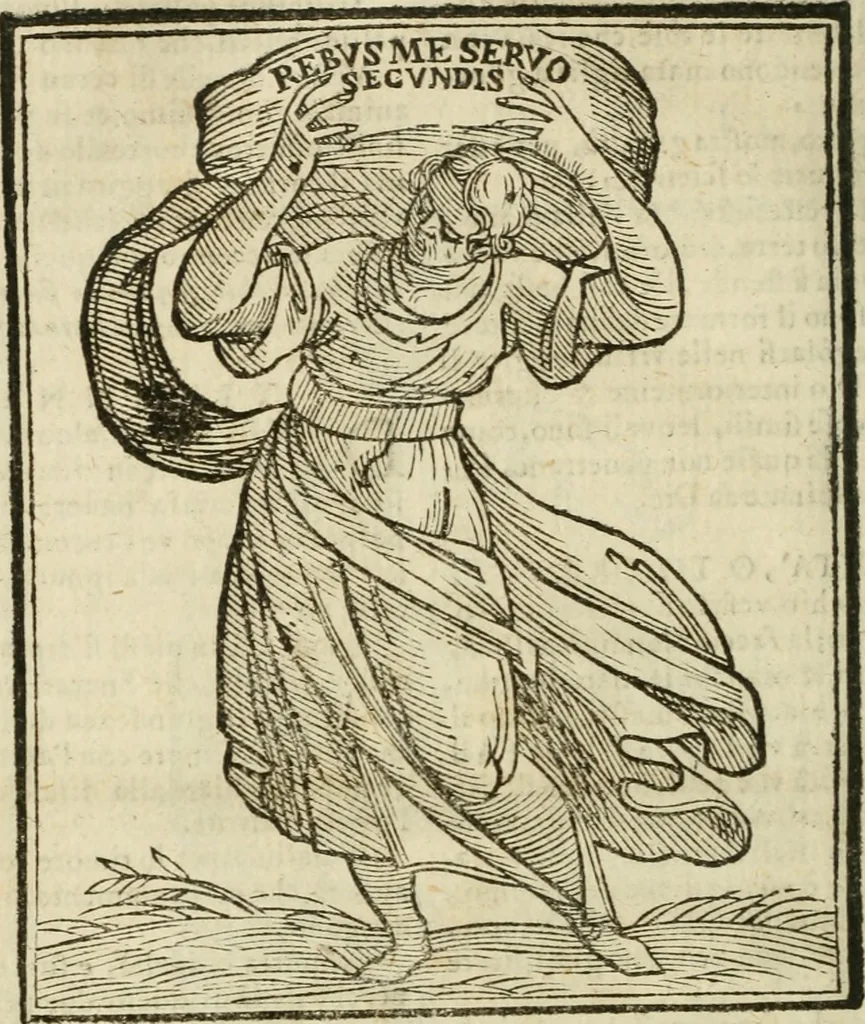 An illustration from Della nouissima Iconologia di Cesare Ripa Perugino Caualier de SS. Mauritio & Lazzaro : parte prima [-terza] : nella quale si descriuono diuerse imagini di virtu, vitij, affetti, passioni humane, arti, discipline, humori, elementi, corpi celesti, prouincie d'Italia, fiumi tutte parte del mondo, & altre infinite materie : opera utile ad oratori, predicatori, poeti, pittori, scultori, disegnatori, & ad'ogni studioso : per inuentar concetti, emblemi, ed'imprese, per diuisare qual si voglia apparato nutiale, funerale, trionsale : per rappresentar poemi drammatici, e per figurare co' suoi proprij simboli ciò che può cadere in pensiero humano : ampliata in quest' ultima editione non solo dallostesso auttore di trecento e cinquantadue imagini con molti discorsi pieni di varia eruditione & con molti indici copiosi, 1625, leaf 739