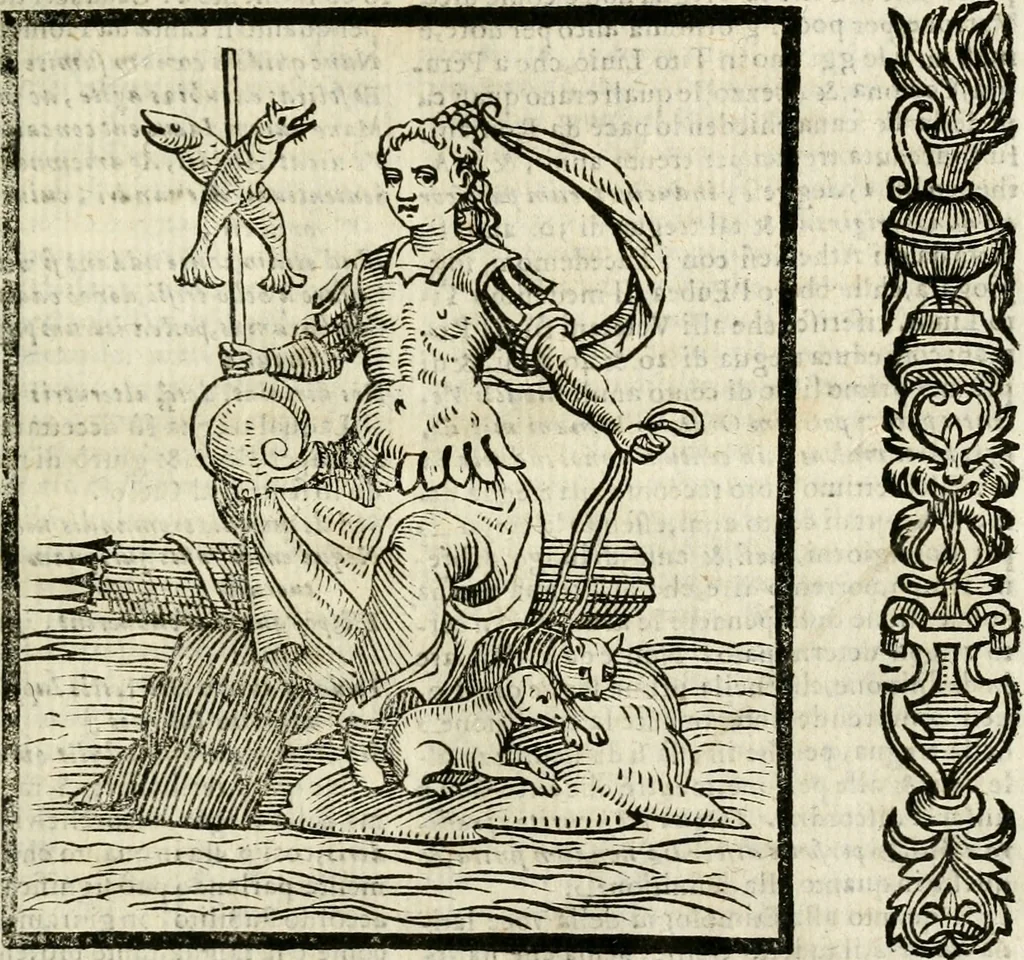 An illustration from Della nouissima Iconologia di Cesare Ripa Perugino Caualier de SS. Mauritio & Lazzaro : parte prima [-terza] : nella quale si descriuono diuerse imagini di virtu, vitij, affetti, passioni humane, arti, discipline, humori, elementi, corpi celesti, prouincie d'Italia, fiumi tutte parte del mondo, & altre infinite materie : opera utile ad oratori, predicatori, poeti, pittori, scultori, disegnatori, & ad'ogni studioso : per inuentar concetti, emblemi, ed'imprese, per diuisare qual si voglia apparato nutiale, funerale, trionsale : per rappresentar poemi drammatici, e per figurare co' suoi proprij simboli ciò che può cadere in pensiero humano : ampliata in quest' ultima editione non solo dallostesso auttore di trecento e cinquantadue imagini con molti discorsi pieni di varia eruditione & con molti indici copiosi, 1625, leaf 742