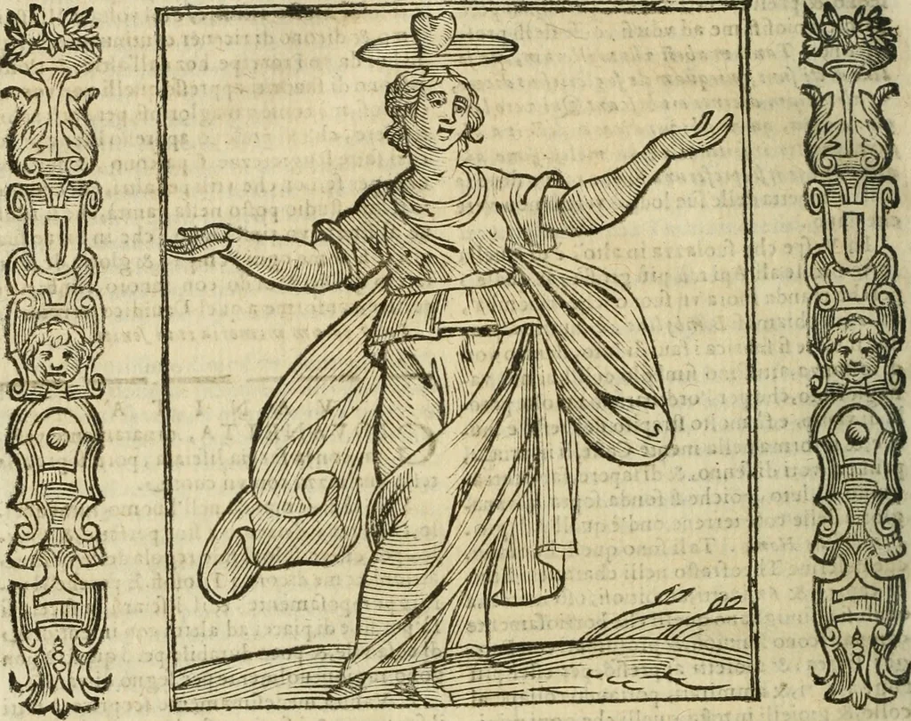 An illustration from Della nouissima Iconologia di Cesare Ripa Perugino Caualier de SS. Mauritio & Lazzaro : parte prima [-terza] : nella quale si descriuono diuerse imagini di virtu, vitij, affetti, passioni humane, arti, discipline, humori, elementi, corpi celesti, prouincie d'Italia, fiumi tutte parte del mondo, & altre infinite materie : opera utile ad oratori, predicatori, poeti, pittori, scultori, disegnatori, & ad'ogni studioso : per inuentar concetti, emblemi, ed'imprese, per diuisare qual si voglia apparato nutiale, funerale, trionsale : per rappresentar poemi drammatici, e per figurare co' suoi proprij simboli ciò che può cadere in pensiero humano : ampliata in quest' ultima editione non solo dallostesso auttore di trecento e cinquantadue imagini con molti discorsi pieni di varia eruditione & con molti indici copiosi, 1625, leaf 757