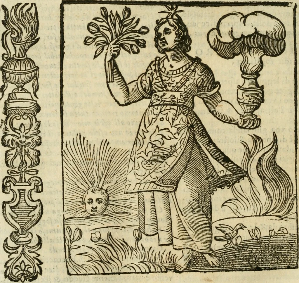 An illustration from Della nouissima Iconologia di Cesare Ripa Perugino Caualier de SS. Mauritio & Lazzaro : parte prima [-terza] : nella quale si descriuono diuerse imagini di virtu, vitij, affetti, passioni humane, arti, discipline, humori, elementi, corpi celesti, prouincie d'Italia, fiumi tutte parte del mondo, & altre infinite materie : opera utile ad oratori, predicatori, poeti, pittori, scultori, disegnatori, & ad'ogni studioso : per inuentar concetti, emblemi, ed'imprese, per diuisare qual si voglia apparato nutiale, funerale, trionsale : per rappresentar poemi drammatici, e per figurare co' suoi proprij simboli ciò che può cadere in pensiero humano : ampliata in quest' ultima editione non solo dallostesso auttore di trecento e cinquantadue imagini con molti discorsi pieni di varia eruditione & con molti indici copiosi, 1625, leaf 771