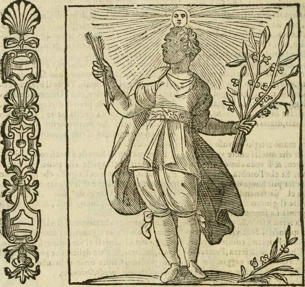 An illustration from Della nouissima Iconologia di Cesare Ripa Perugino Caualier de SS. Mauritio & Lazzaro : parte prima [-terza] : nella quale si descriuono diuerse imagini di virtu, vitij, affetti, passioni humane, arti, discipline, humori, elementi, corpi celesti, prouincie d'Italia, fiumi tutte parte del mondo, & altre infinite materie : opera utile ad oratori, predicatori, poeti, pittori, scultori, disegnatori, & ad'ogni studioso : per inuentar concetti, emblemi, ed'imprese, per diuisare qual si voglia apparato nutiale, funerale, trionsale : per rappresentar poemi drammatici, e per figurare co' suoi proprij simboli ciò che può cadere in pensiero humano : ampliata in quest' ultima editione non solo dallostesso auttore di trecento e cinquantadue imagini con molti discorsi pieni di varia eruditione & con molti indici copiosi, 1625, leaf 773